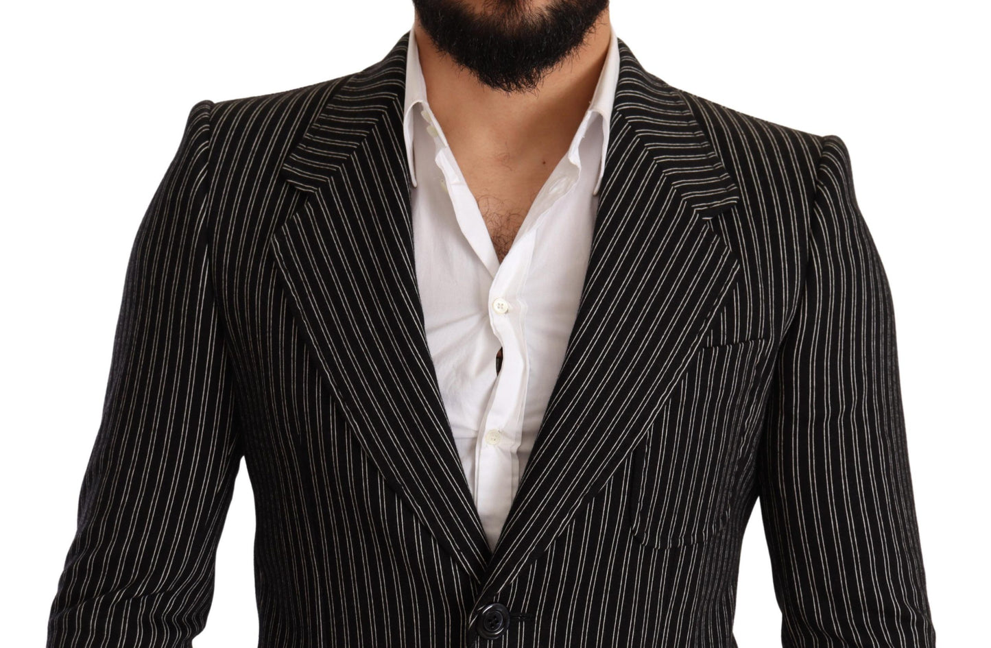 Dolce & Gabbana – Schwarz gestreifter Slim Fit-Blazer aus Wolle