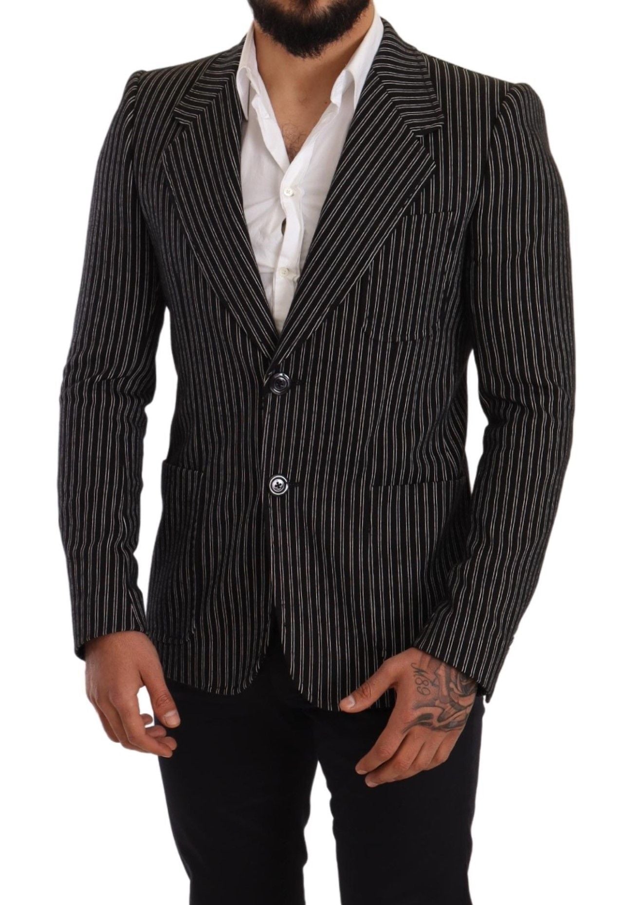 Dolce & Gabbana – Schwarz gestreifter Slim Fit-Blazer aus Wolle