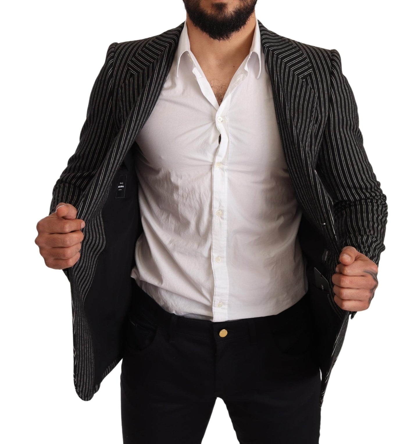 Dolce & Gabbana – Schwarz gestreifter Slim Fit-Blazer aus Wolle