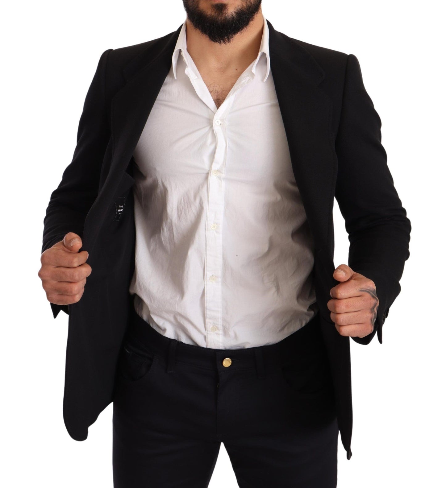 Dolce & Gabbana – Schwarzer Slim Fit-Manteljacken-Blazer aus Baumwolle