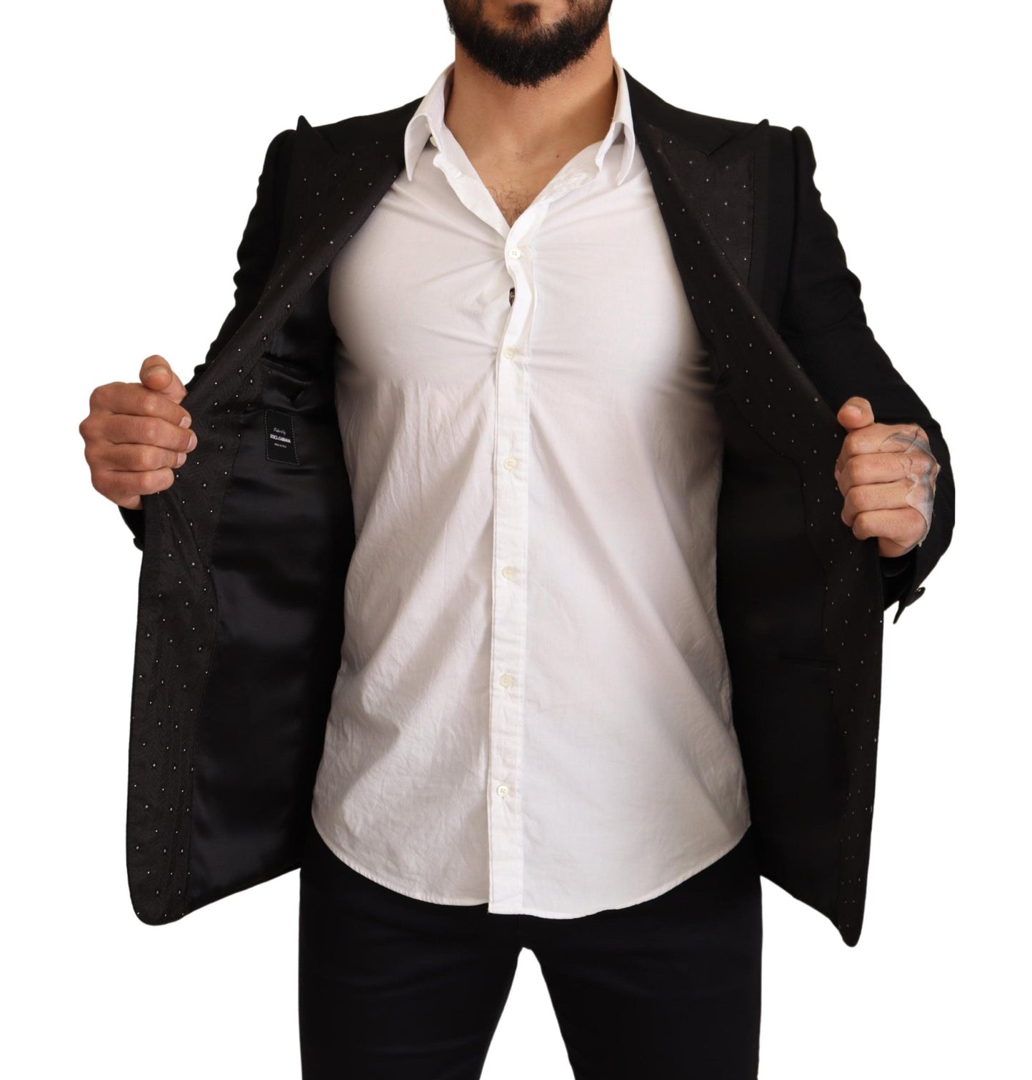 Dolce & Gabbana – Schmal geschnittener Mantel-Blazer aus schwarzer Wolle