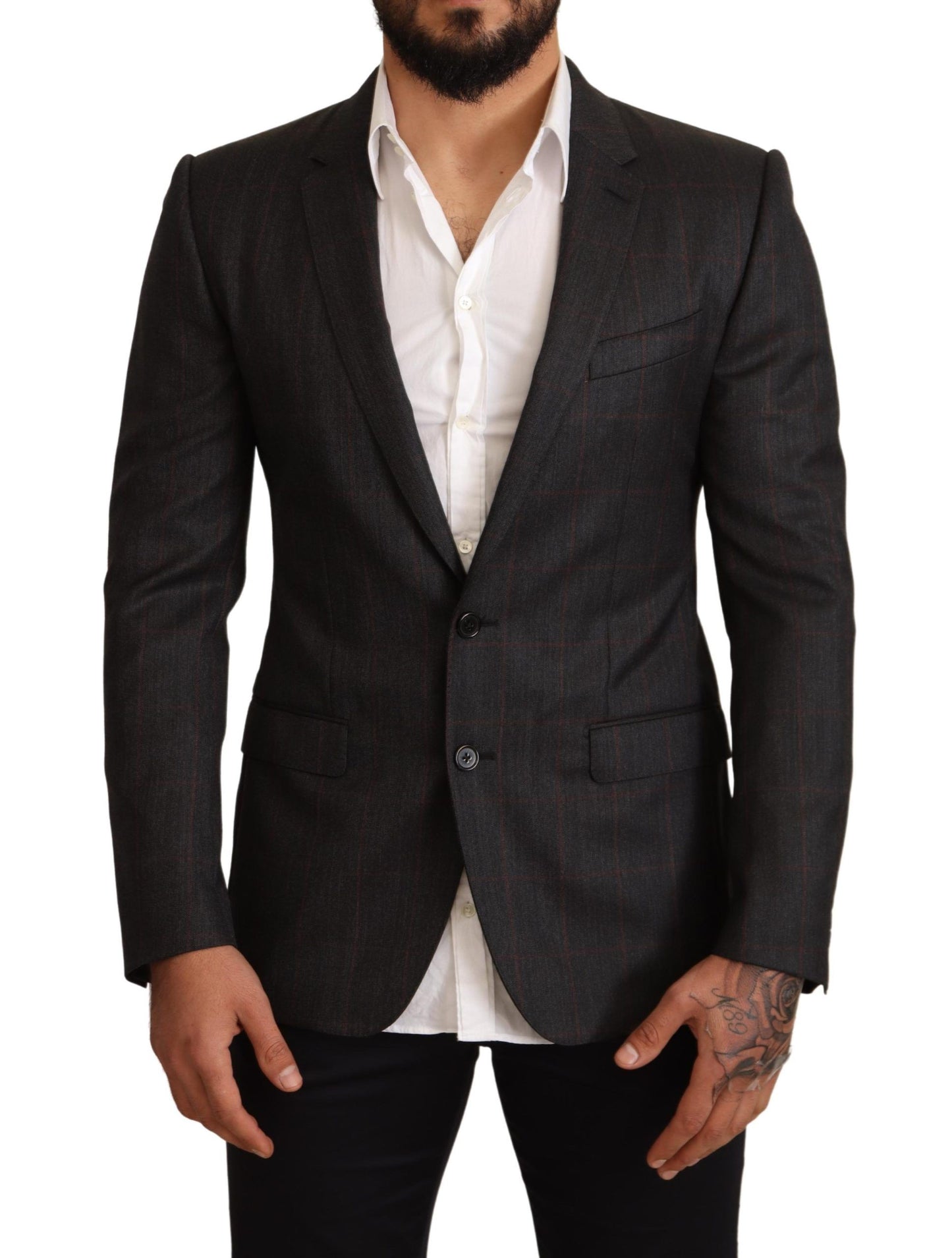 Dolce & Gabbana – Grau karierte Slim Fit-Blazerjacke aus Wolle