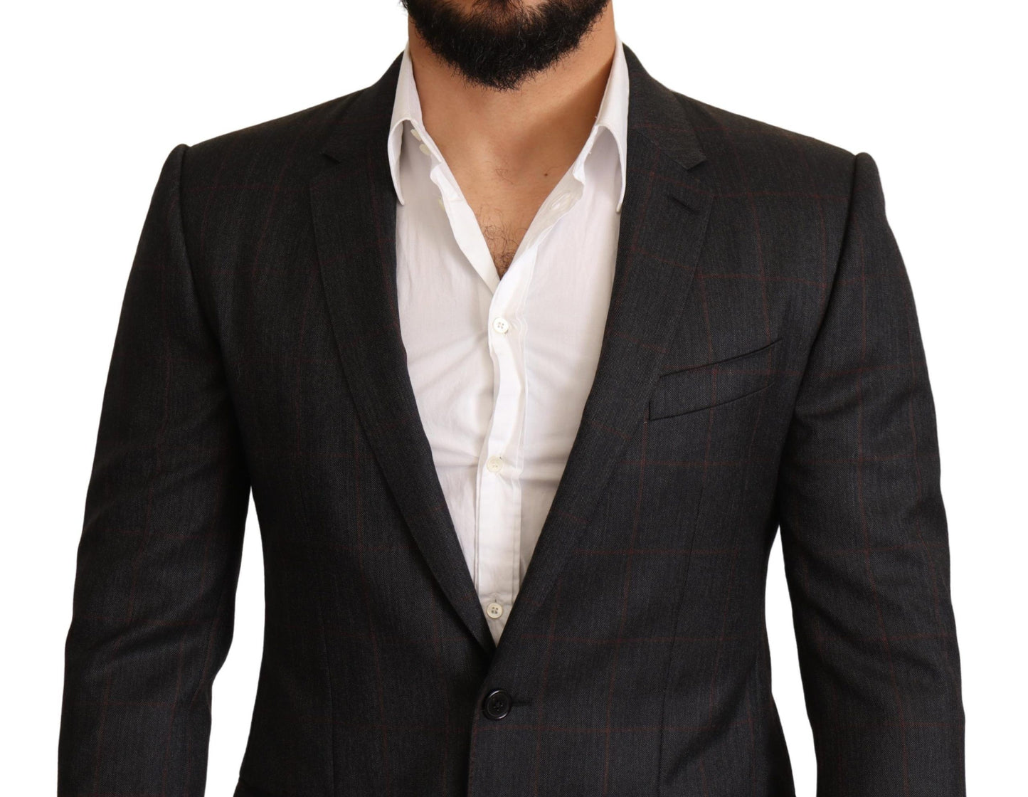 Dolce & Gabbana – Grau karierte Slim Fit-Blazerjacke aus Wolle