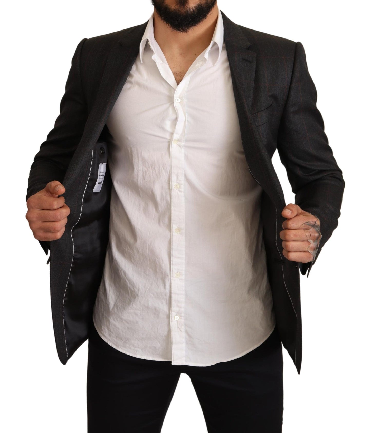 Dolce & Gabbana – Grau karierte Slim Fit-Blazerjacke aus Wolle