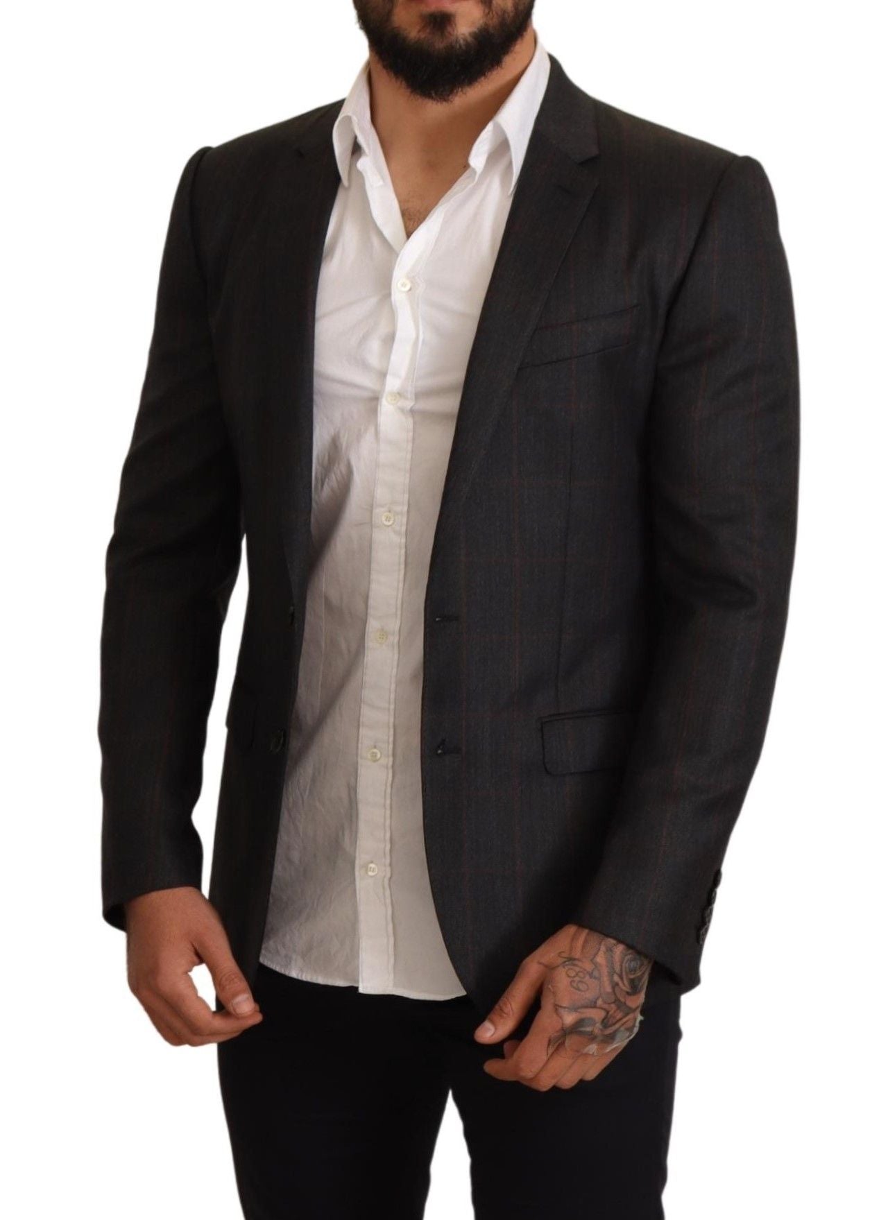 Dolce & Gabbana – Grau karierte Slim Fit-Blazerjacke aus Wolle