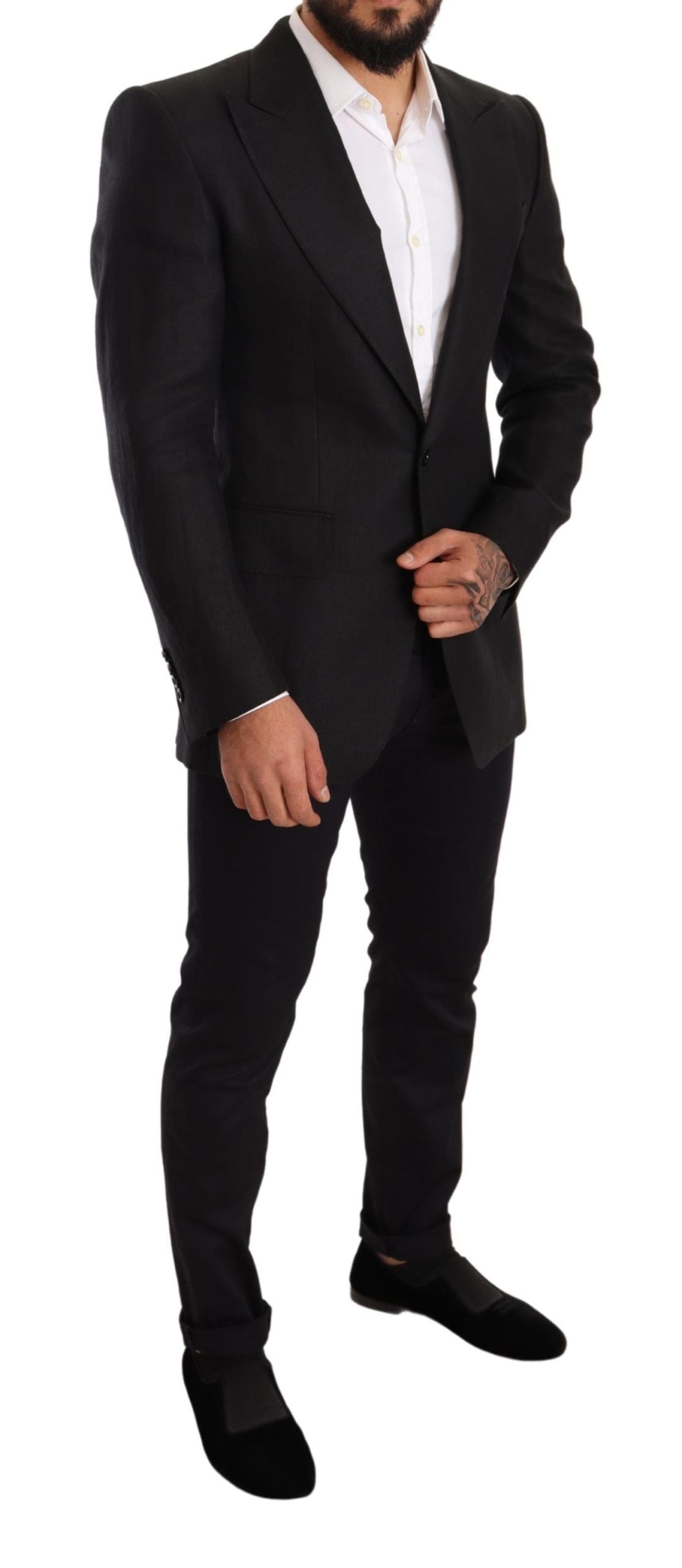 Dolce & Gabbana – Slim Fit – Manteljacke aus schwarzem Leinen