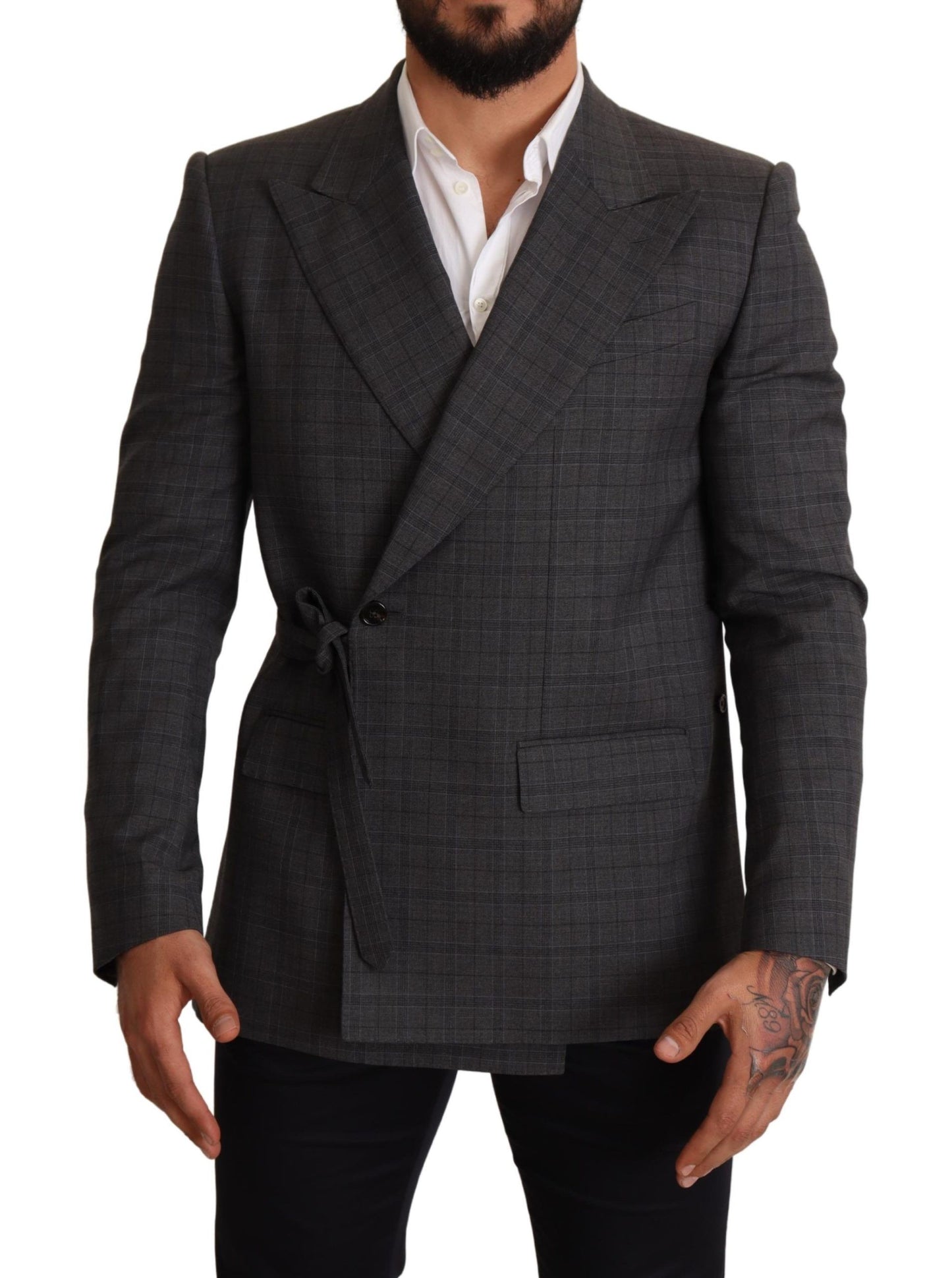 Dolce & Gabbana – Grau karierte Slim Fit-Blazerjacke aus Wolle
