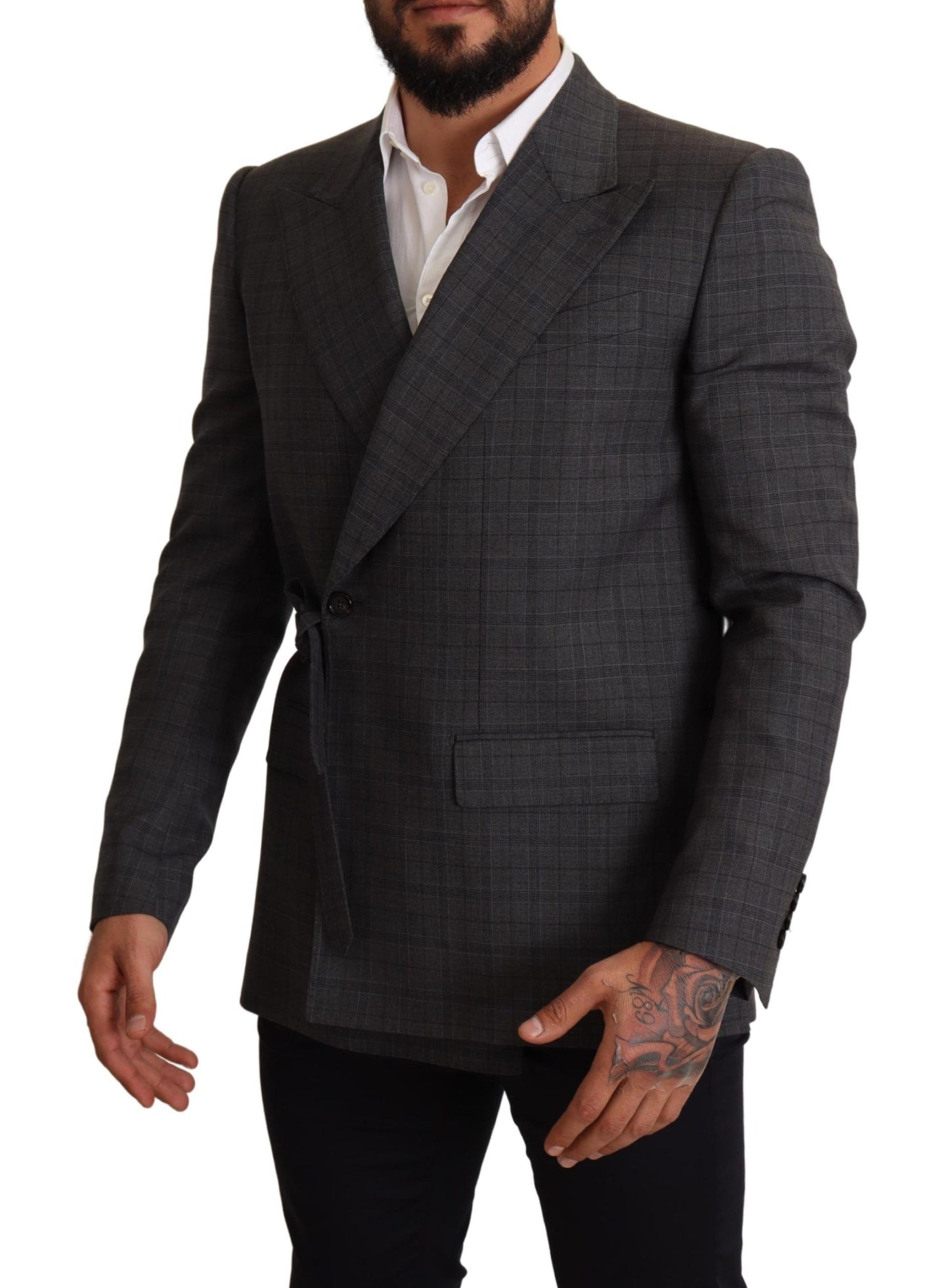 Dolce & Gabbana – Grau karierte Slim Fit-Blazerjacke aus Wolle