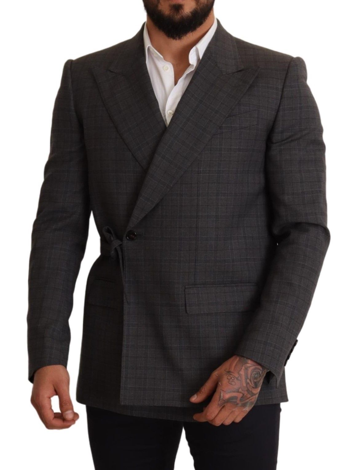 Dolce & Gabbana – Grau karierte Slim Fit-Blazerjacke aus Wolle