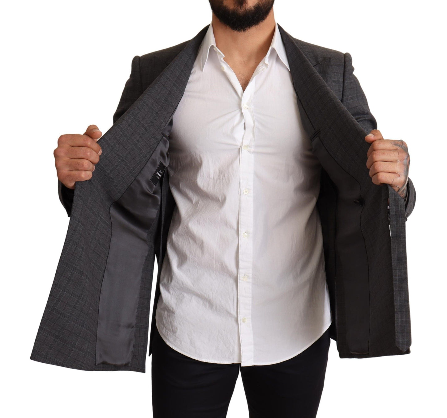 Dolce & Gabbana – Grau karierte Slim Fit-Blazerjacke aus Wolle