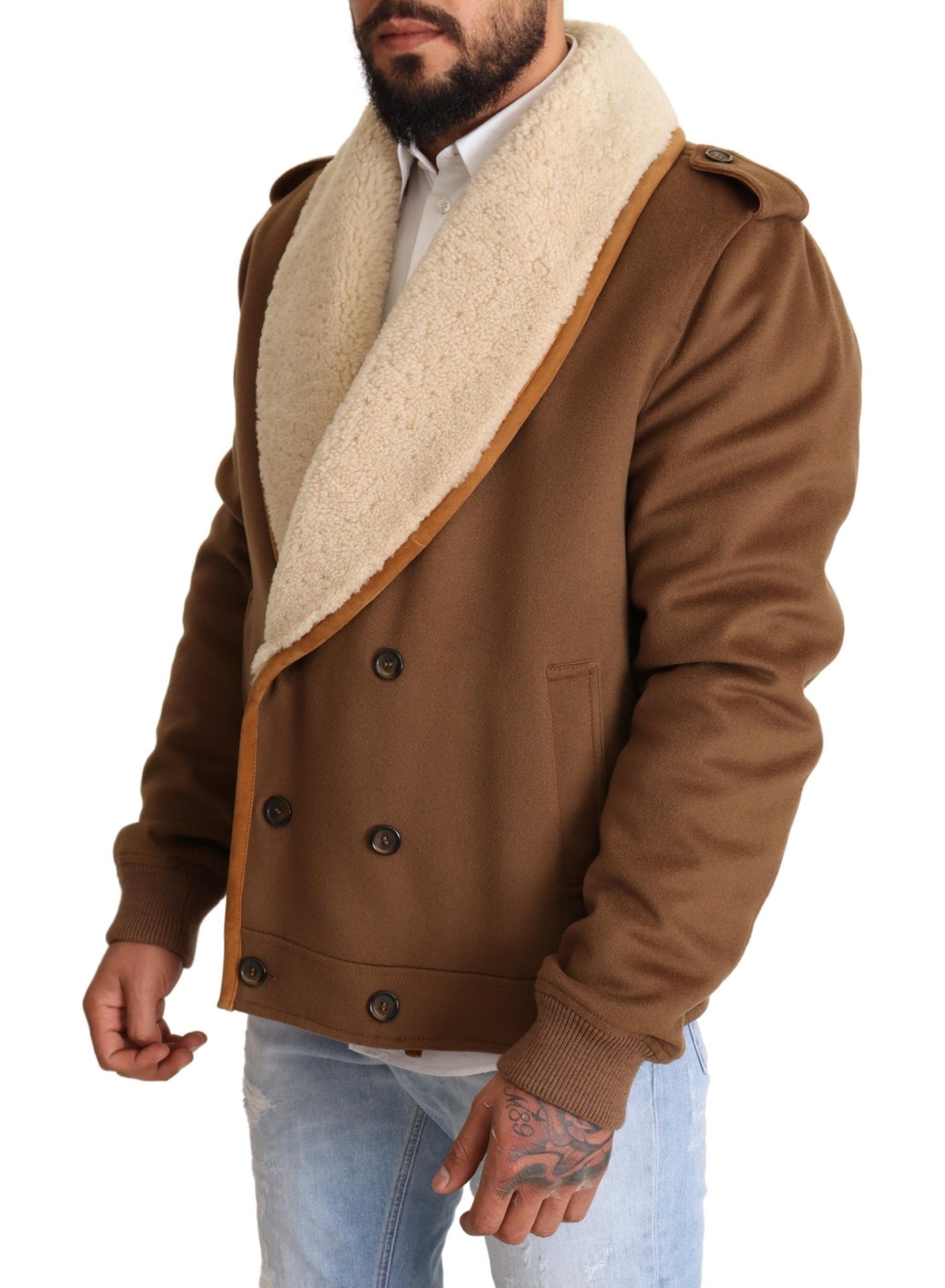 Dolce & Gabbana – Braune, zweireihige Lammfell-Manteljacke