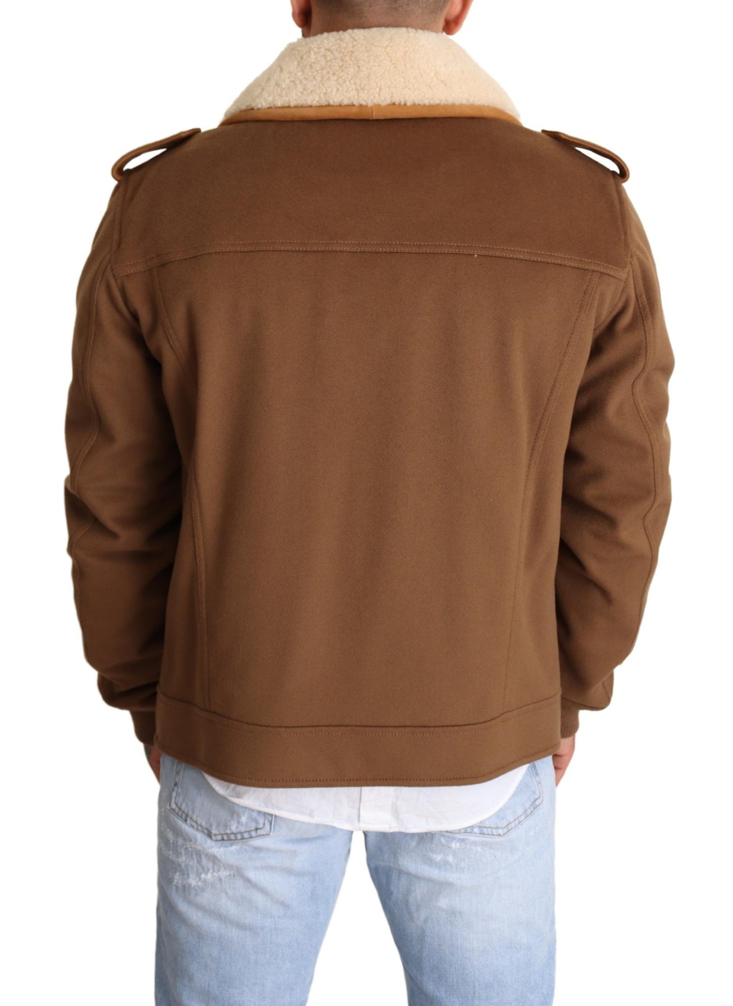 Dolce & Gabbana – Braune, zweireihige Lammfell-Manteljacke