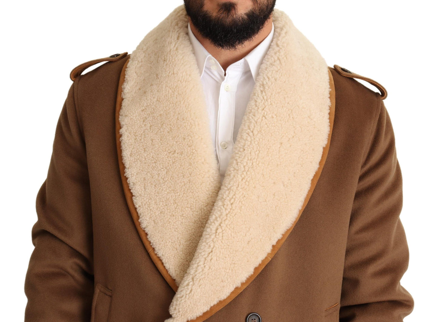 Dolce & Gabbana – Braune, zweireihige Lammfell-Manteljacke