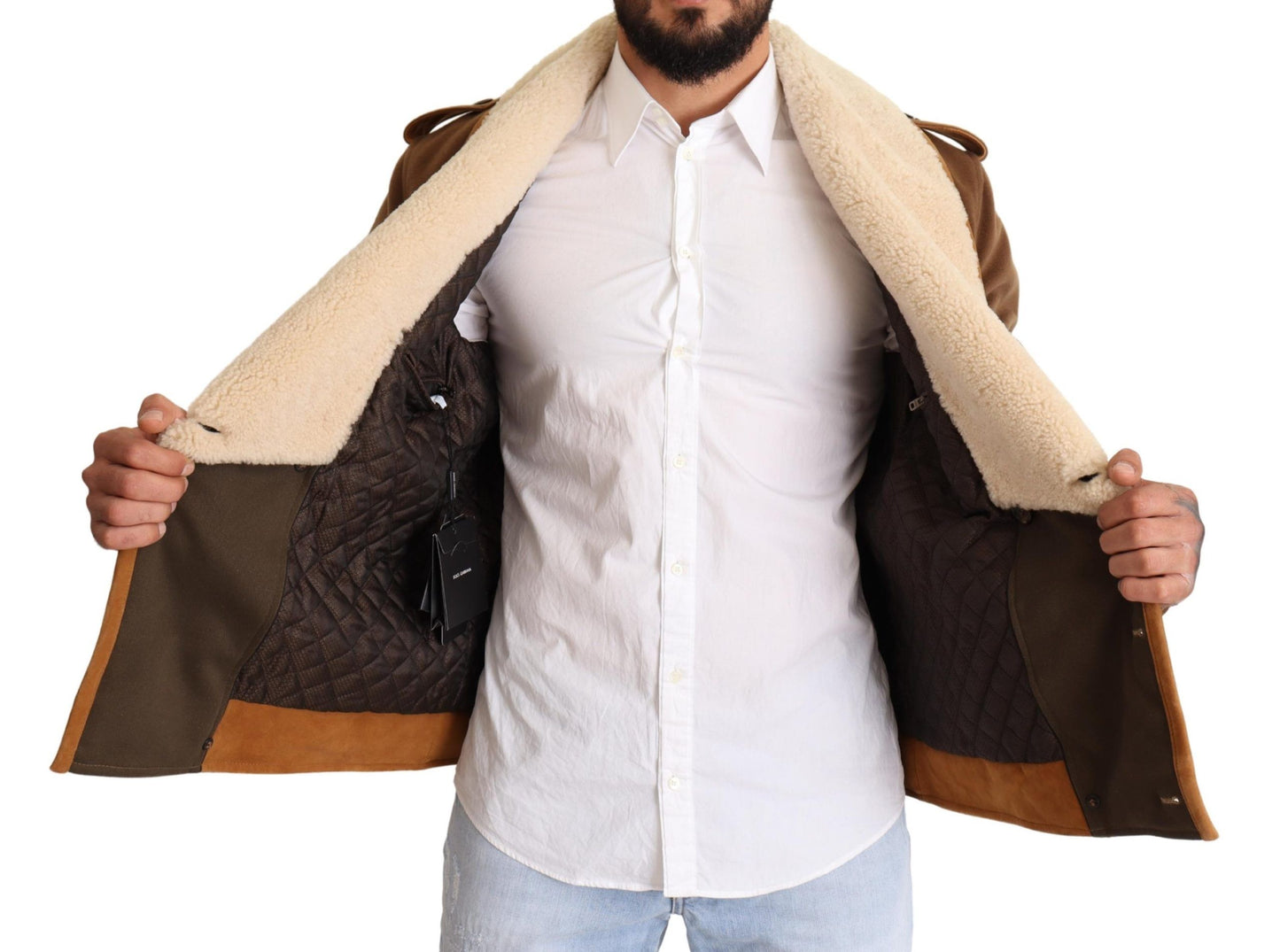 Dolce & Gabbana – Braune, zweireihige Lammfell-Manteljacke