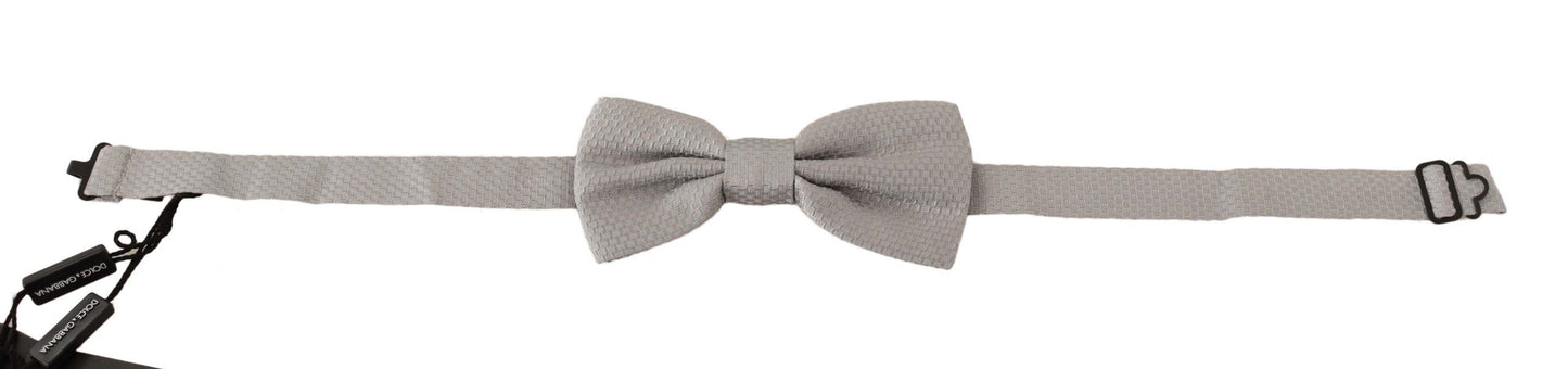 Dolce & Gabbana – Silbergraue Papillon-Fliege aus 100 % Seide mit verstellbarem Hals