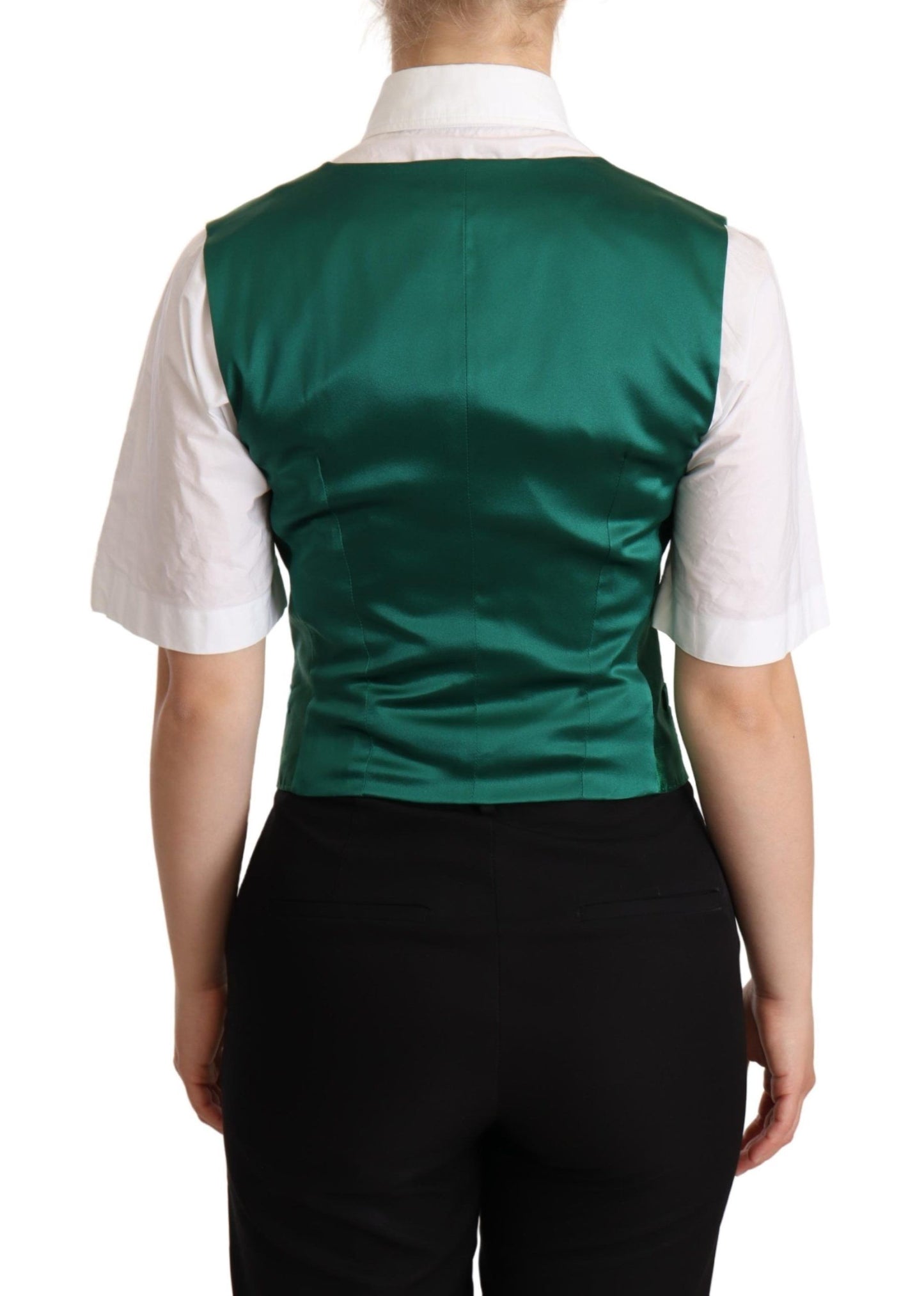 Dolce & Gabbana Grüne Weste aus Seidensatin, ärmellos