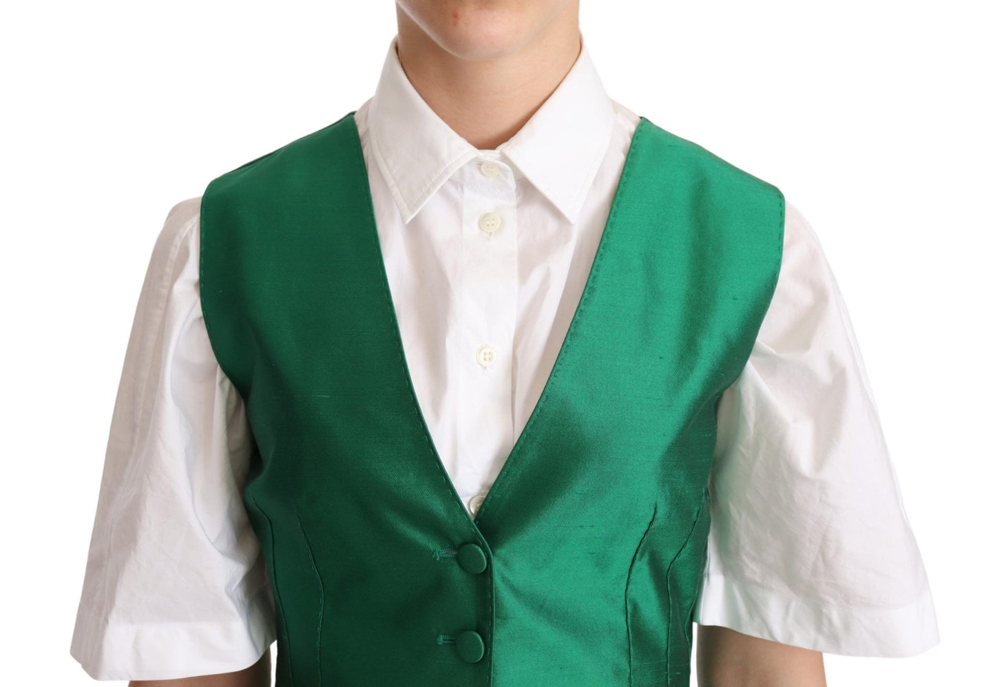Dolce & Gabbana Grüne Weste aus Seidensatin, ärmellos