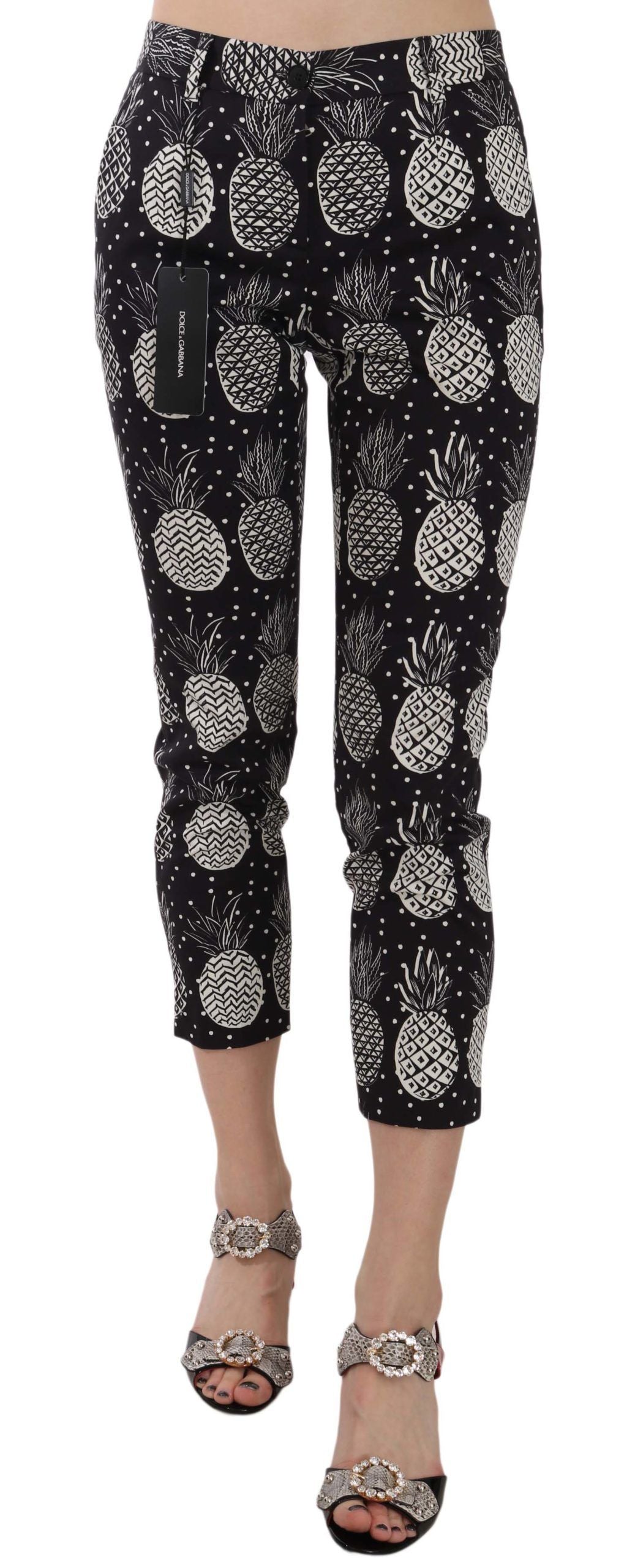 Dolce & Gabbana – Enge Caprihose mit schwarzem Ananas-Print