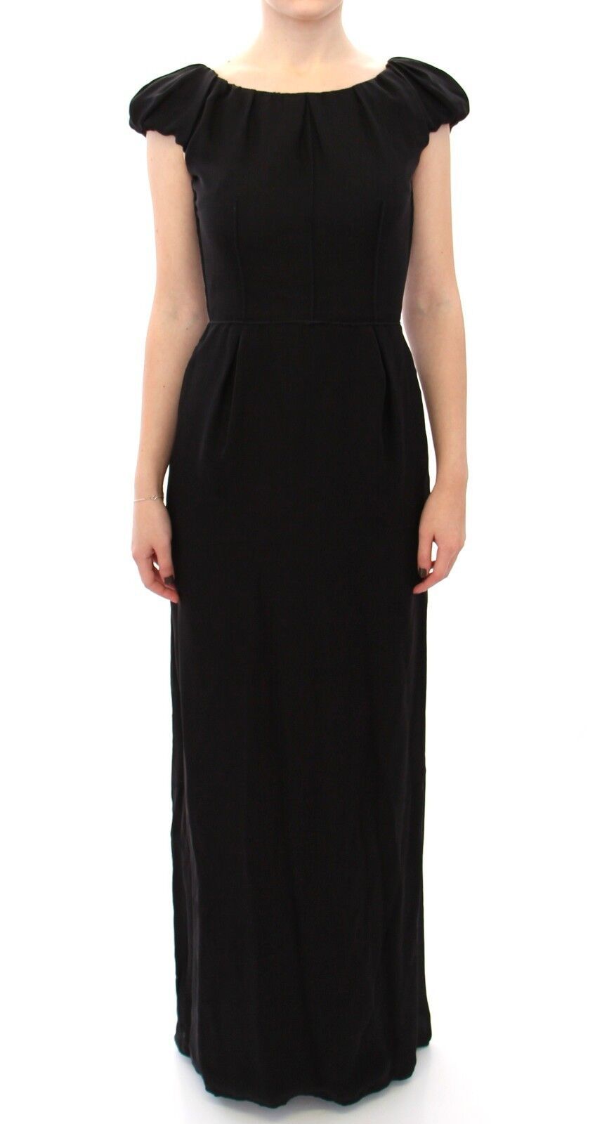 Dolce & Gabbana Schwarzes Seiden-Maxikleid mit kurzen Ärmeln