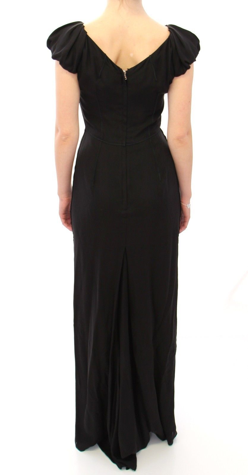 Dolce & Gabbana Schwarzes Seiden-Maxikleid mit kurzen Ärmeln