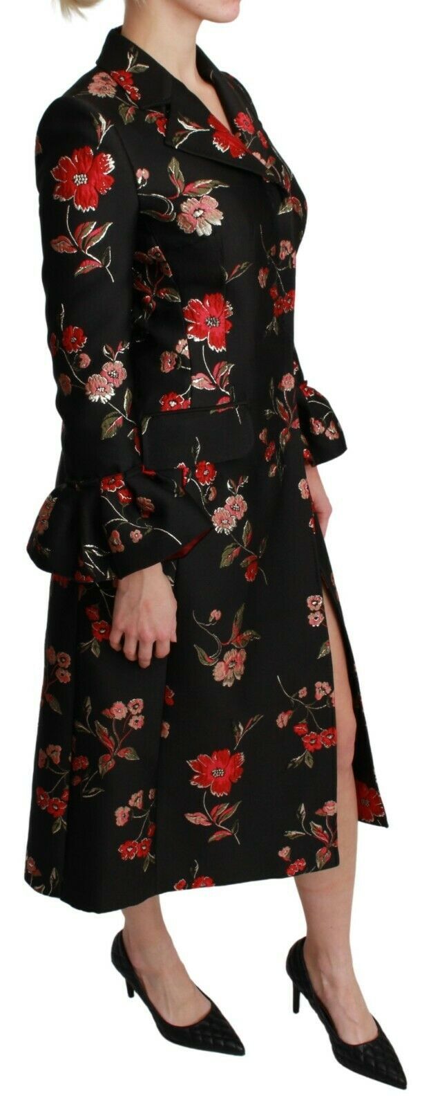 Dolce & Gabbana – Schwarzer Jackenmantel mit Blumenstickerei