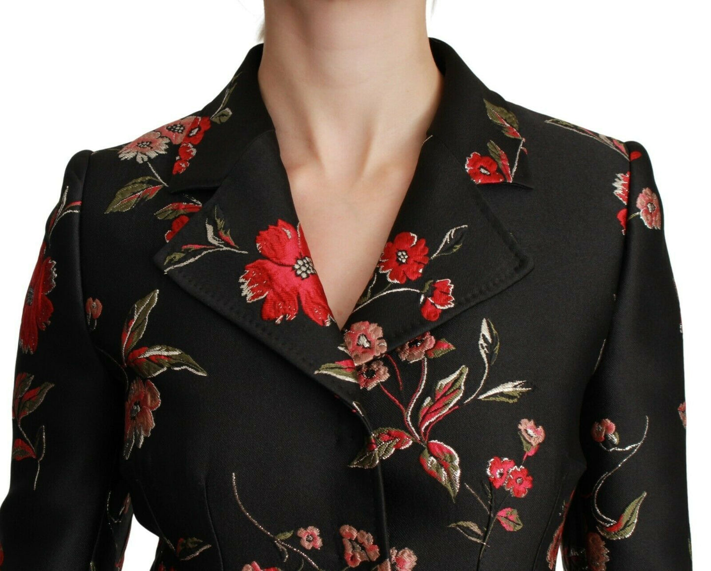 Dolce & Gabbana – Schwarzer Jackenmantel mit Blumenstickerei