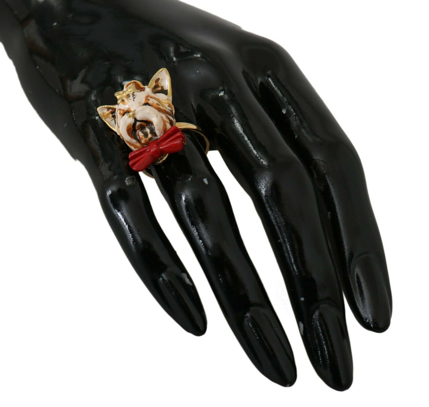Dolce & Gabbana Gold Messing Harz Beige Hund Haustier Marke Accessoire Ring