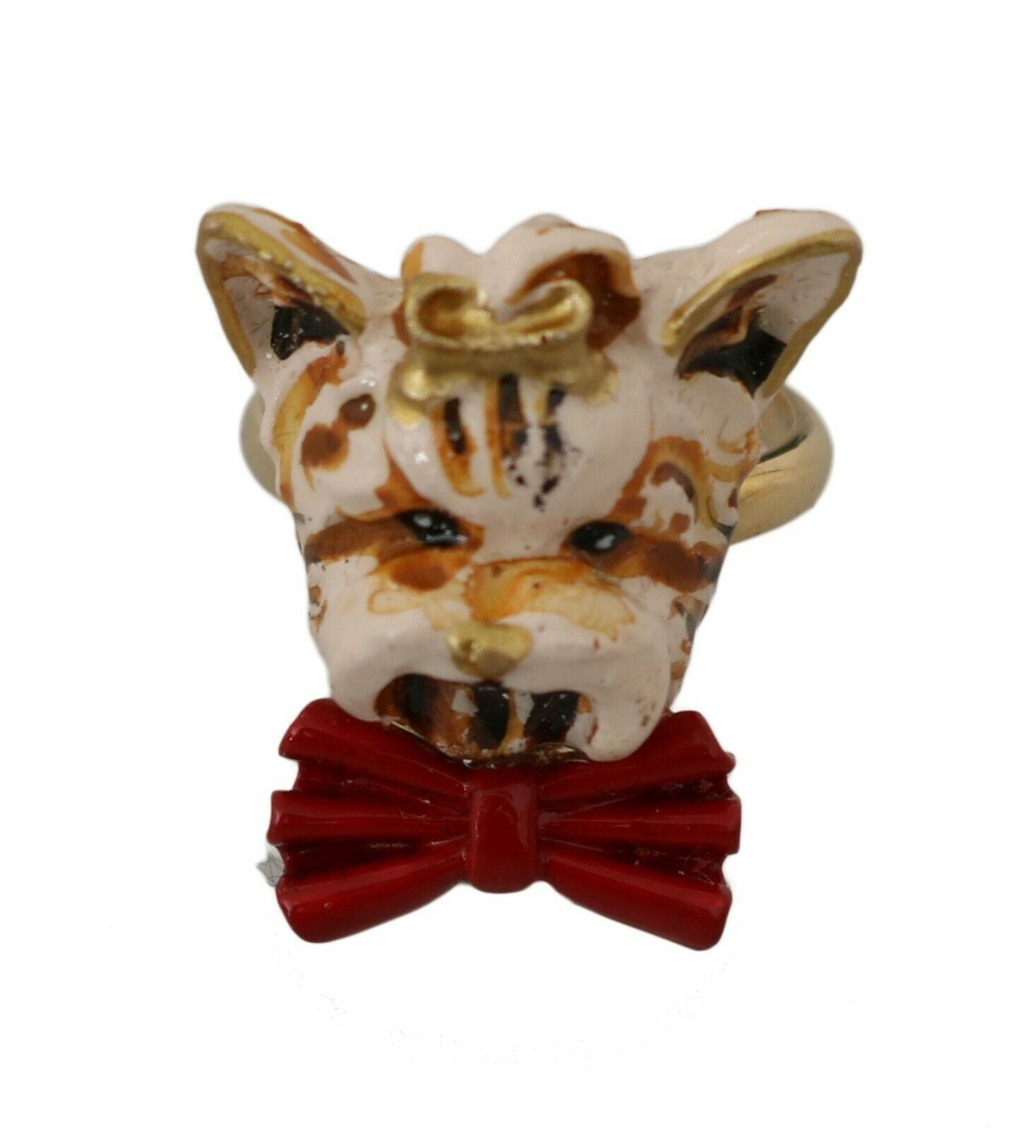 Dolce & Gabbana Gold Messing Harz Beige Hund Haustier Marke Accessoire Ring