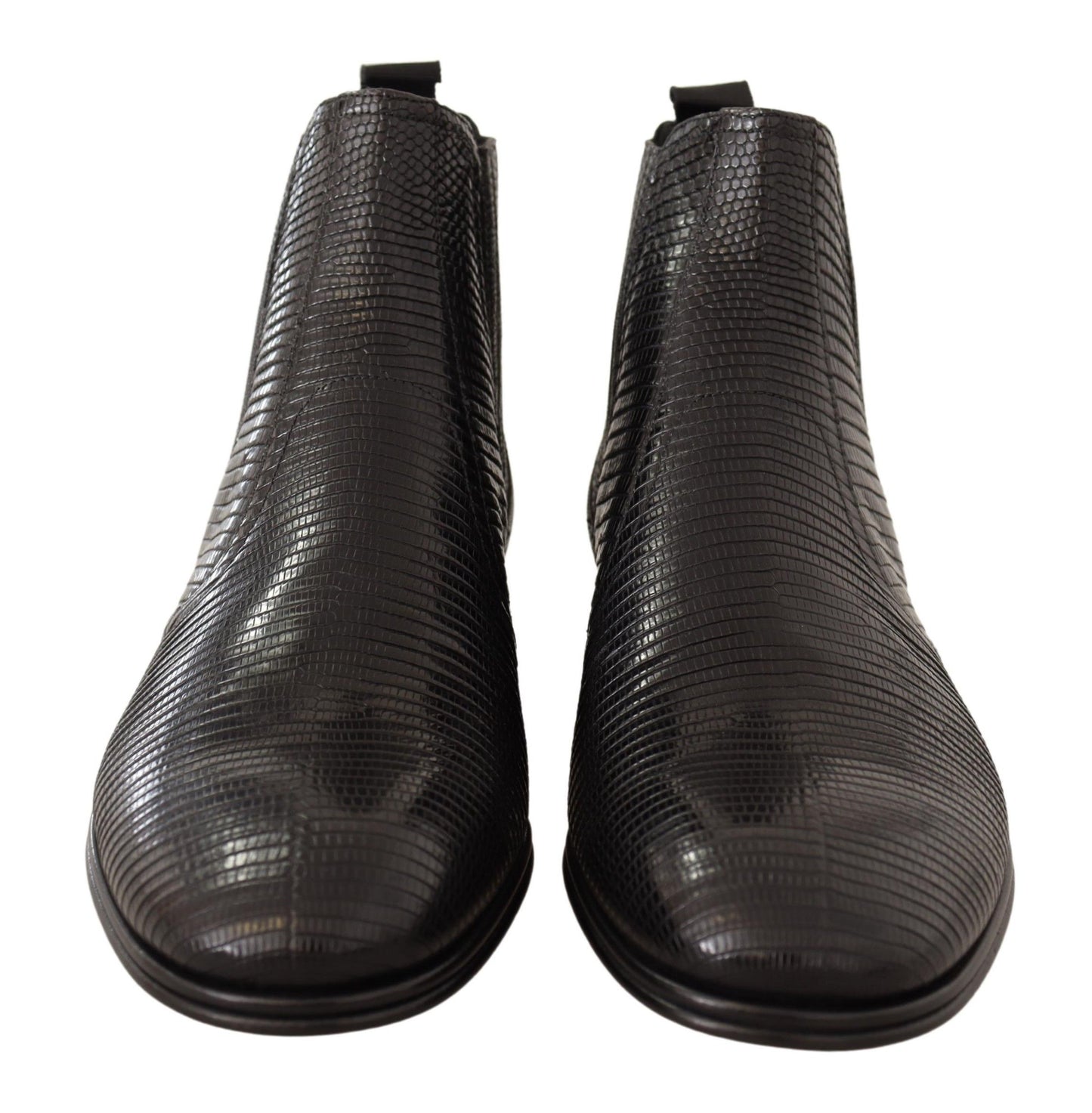 Dolce & Gabbana – Stiefeletten aus schwarzem Leder mit Eidechsenhaut