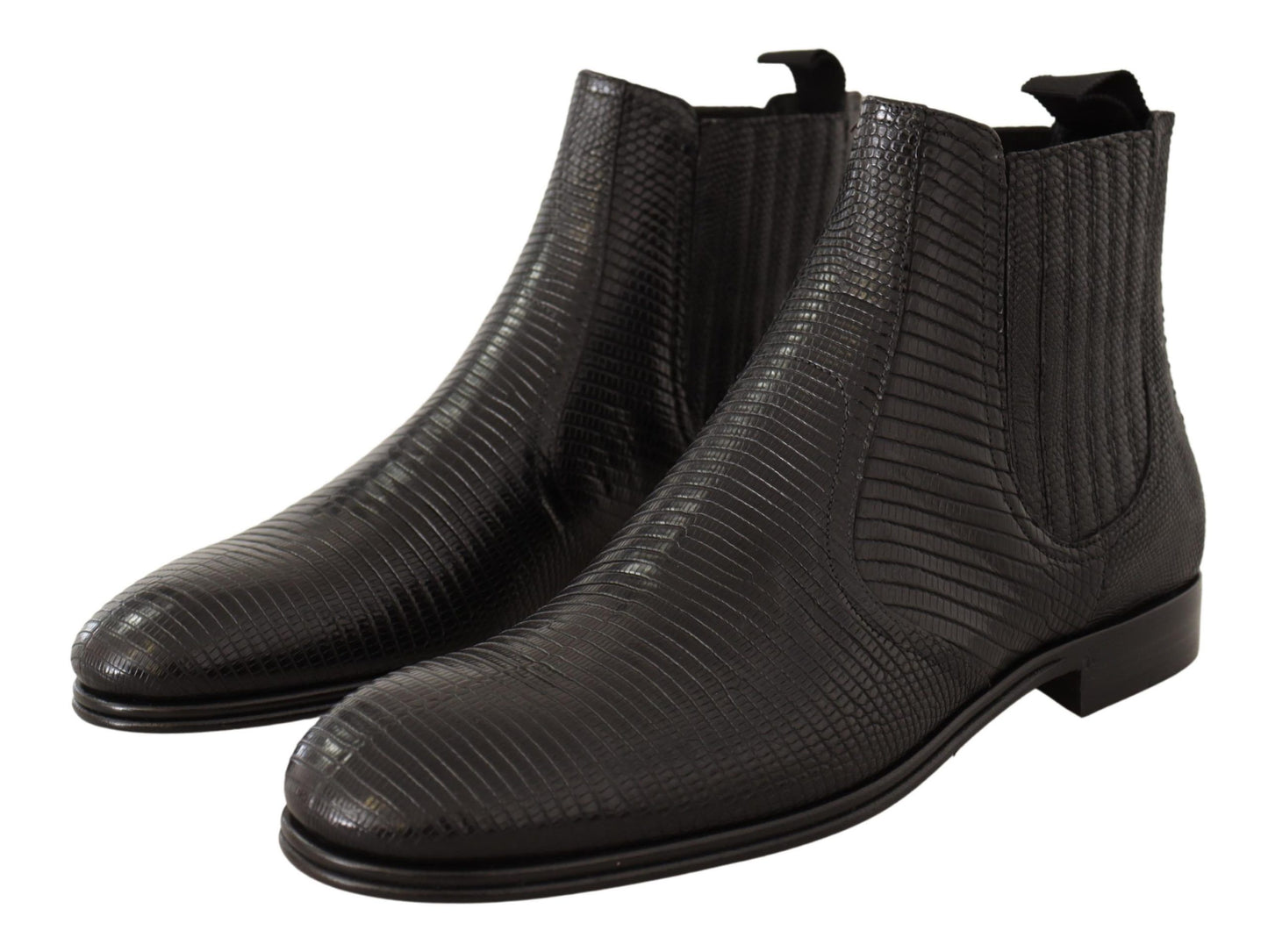 Dolce & Gabbana – Stiefeletten aus schwarzem Leder mit Eidechsenhaut