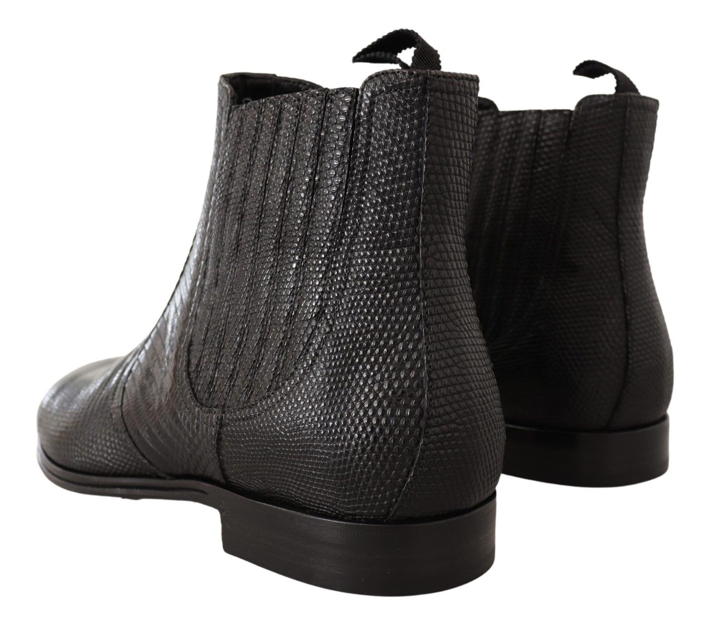 Dolce & Gabbana – Stiefeletten aus schwarzem Leder mit Eidechsenhaut