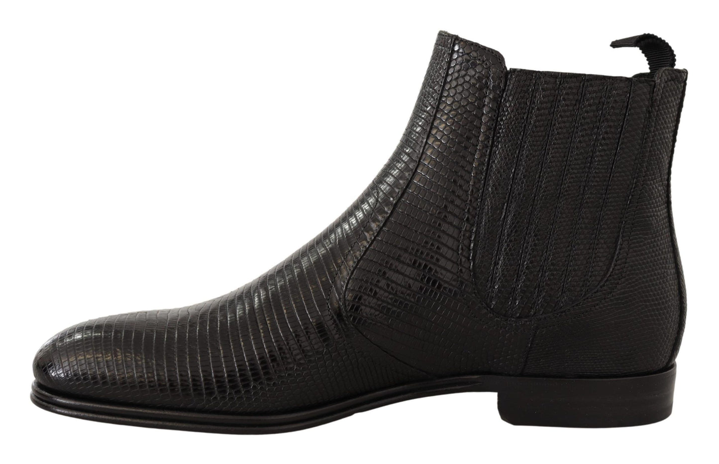 Dolce & Gabbana – Stiefeletten aus schwarzem Leder mit Eidechsenhaut