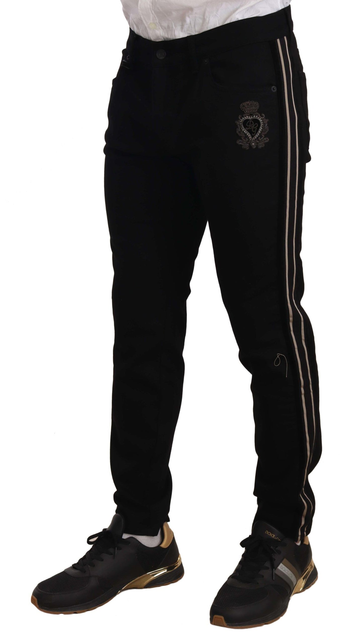 Dolce & Gabbana – Schwarze Skinny-Fit-Jeanshose mit seitlichem Band