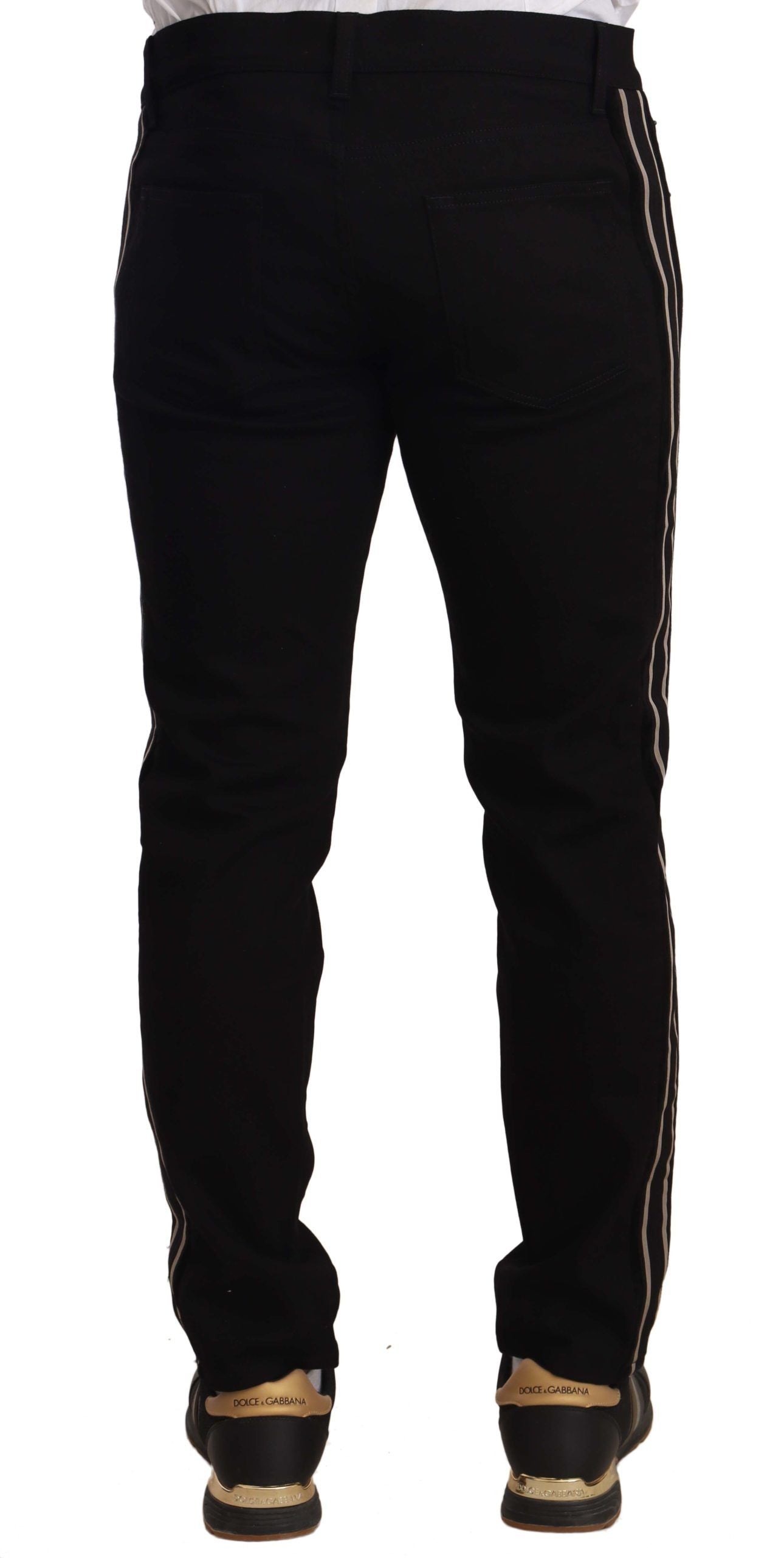 Dolce & Gabbana – Schwarze Skinny-Fit-Jeanshose mit seitlichem Band