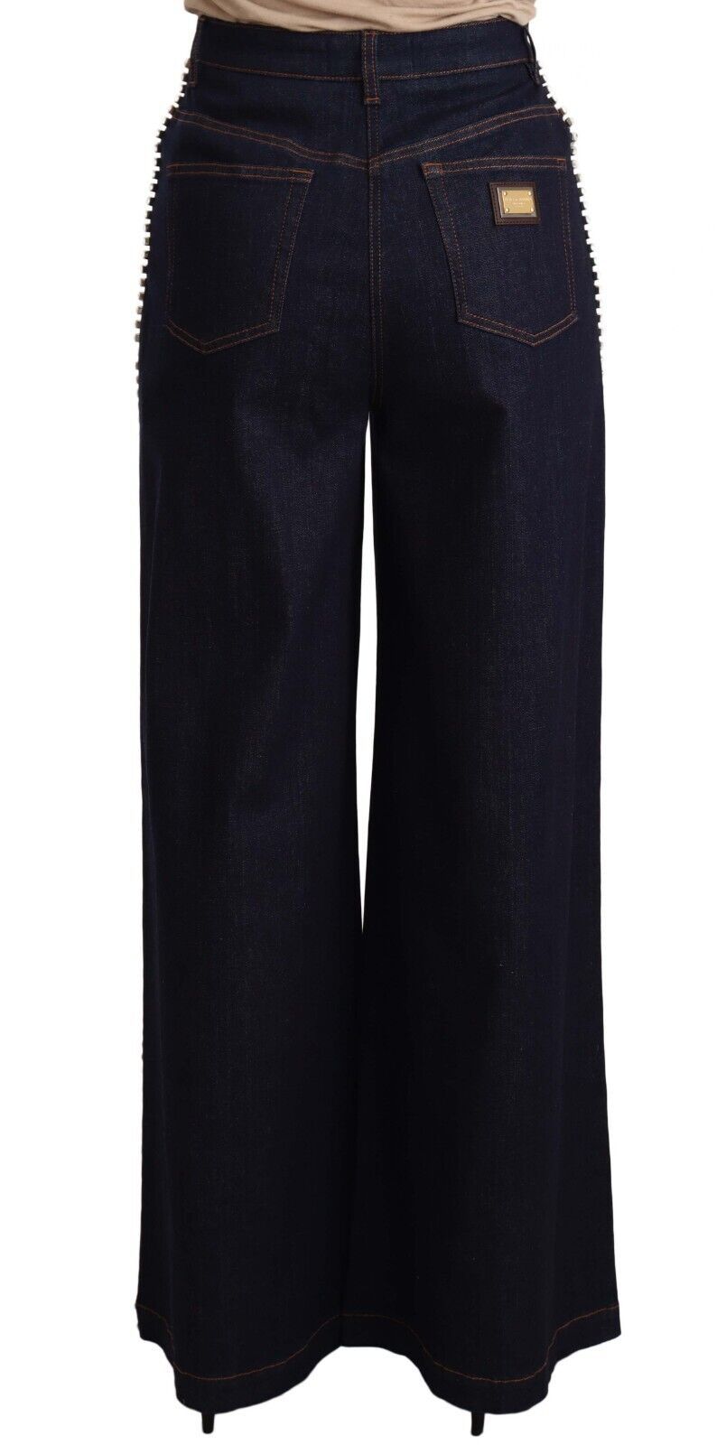 Dolce & Gabbana – Dunkelblaue Schlagjeans mit Kristallverzierung