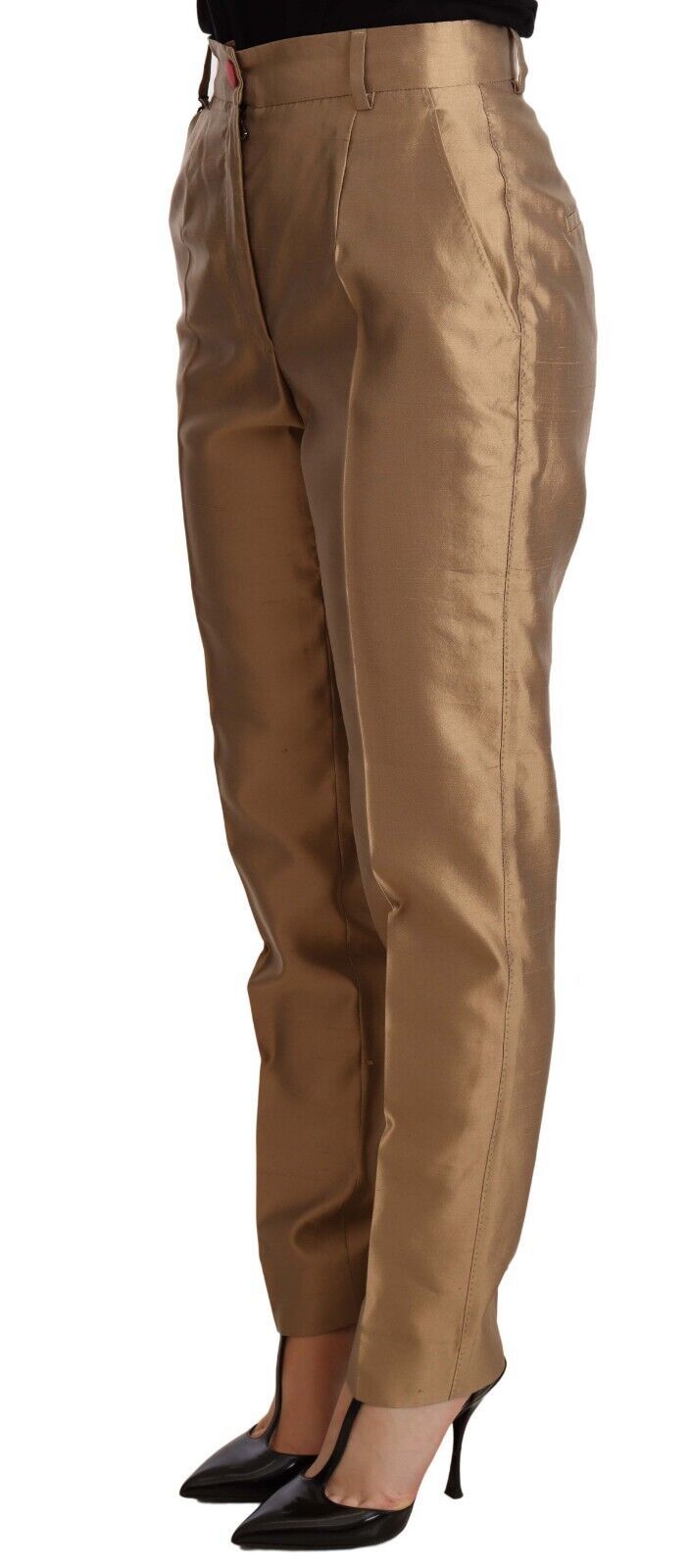 Dolce & Gabbana – Tapered-Hose aus goldener Seide in Metallic-Optik