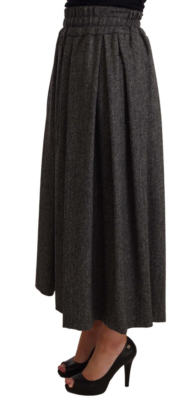 Dolce & Gabbana Grauer A-Linien-Rock aus Wolle mit hoher Taille