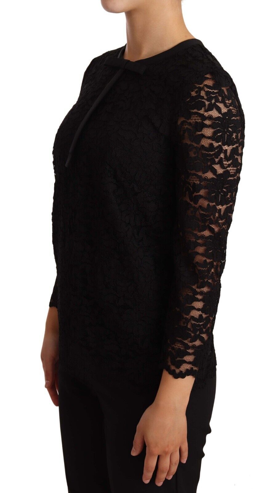 Dolce & Gabbana – Schwarzes Nylon-Blusetop mit Blumenspitze