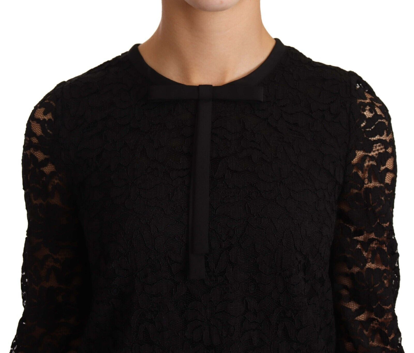 Dolce & Gabbana – Schwarzes Nylon-Blusetop mit Blumenspitze