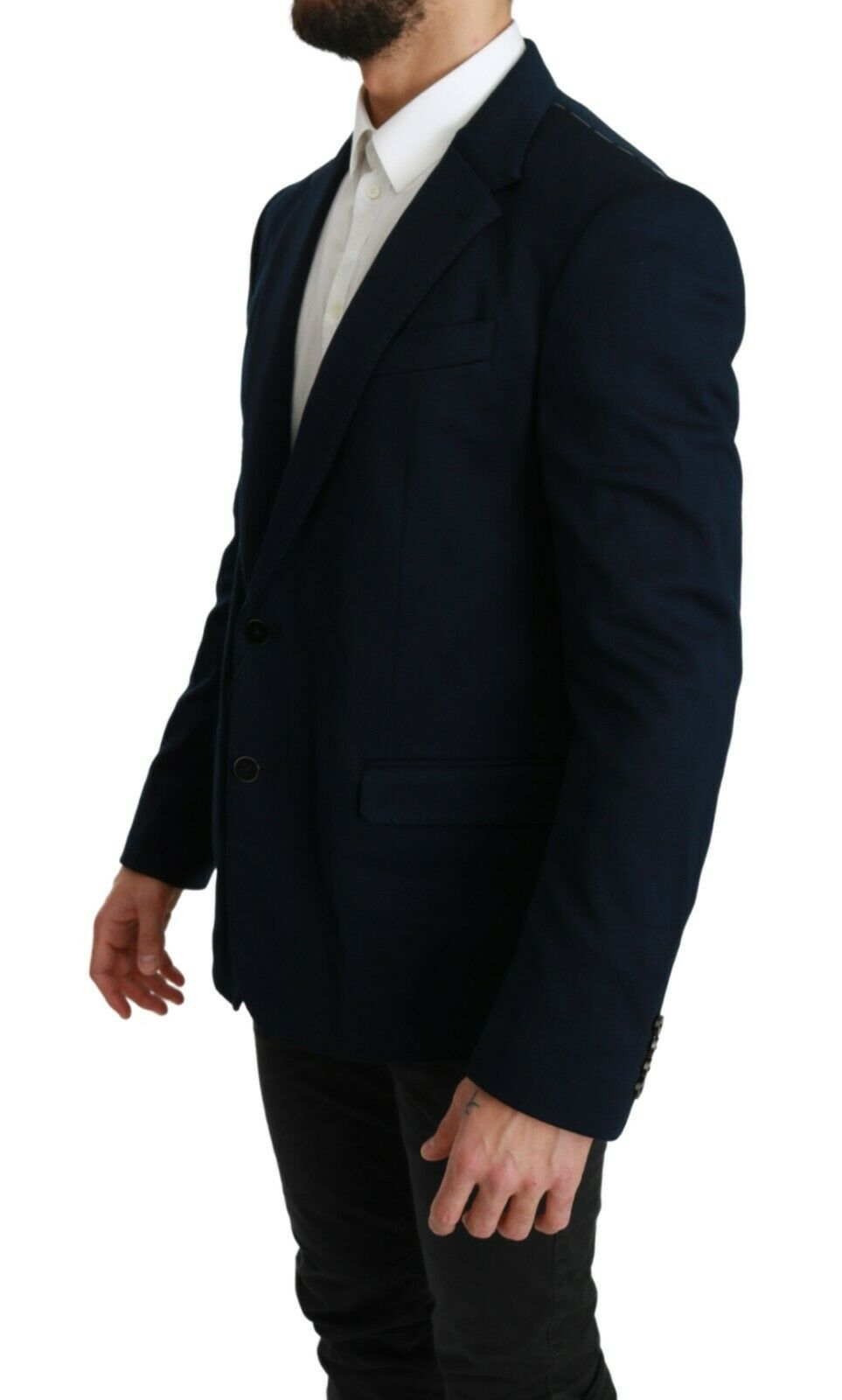 Dolce & Gabbana Blauer, einfarbiger Stretch-Jackenblazer aus Baumwolle und Seide