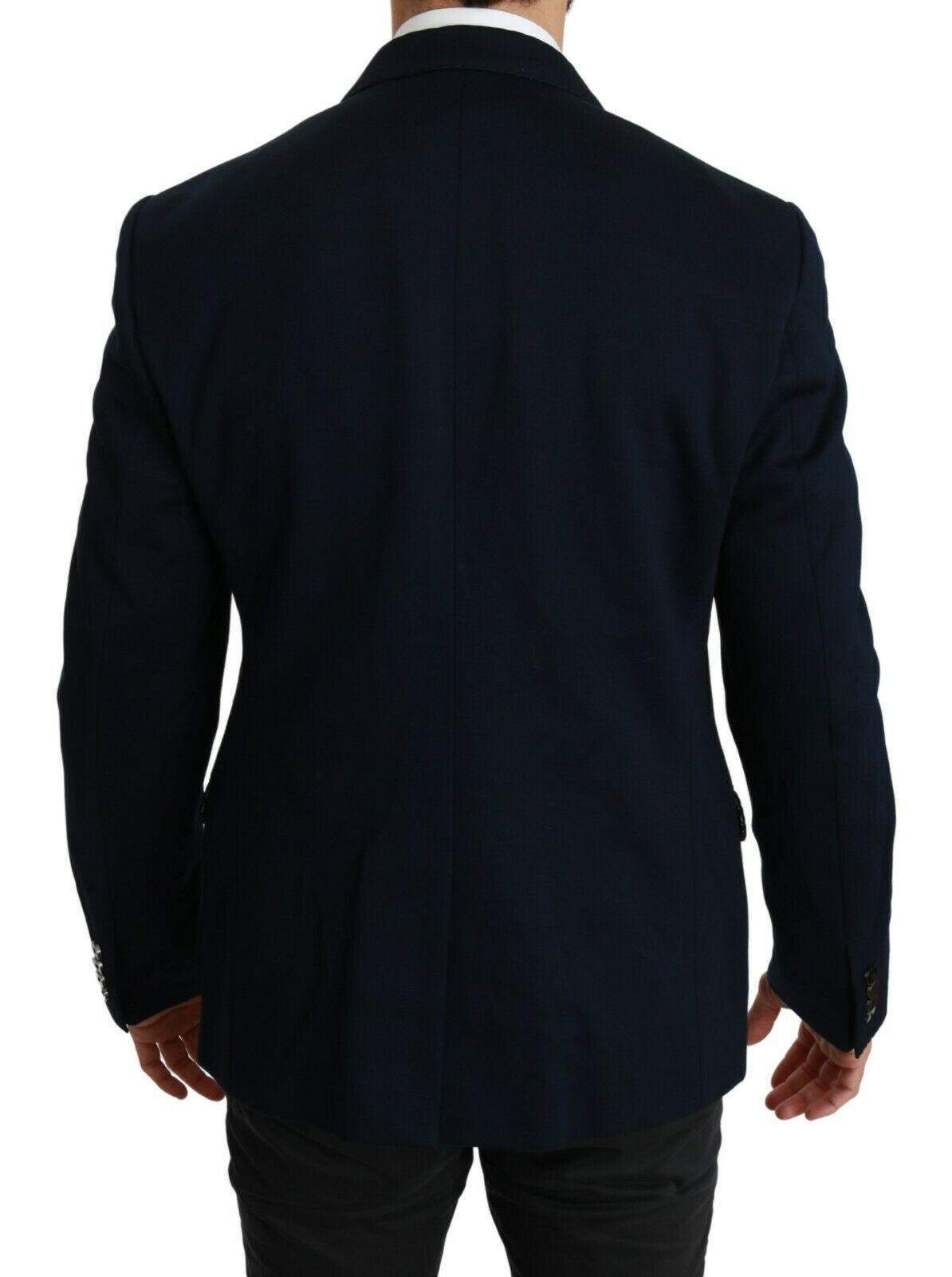 Dolce & Gabbana Blauer, einfarbiger Stretch-Jackenblazer aus Baumwolle und Seide