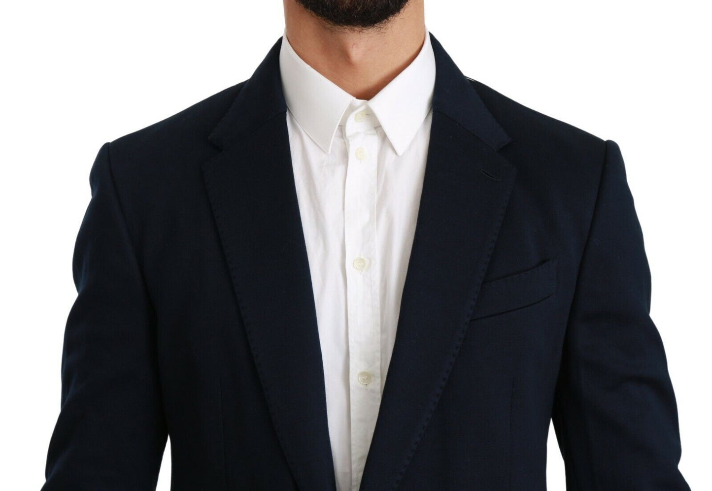 Dolce & Gabbana Blauer, einfarbiger Stretch-Jackenblazer aus Baumwolle und Seide