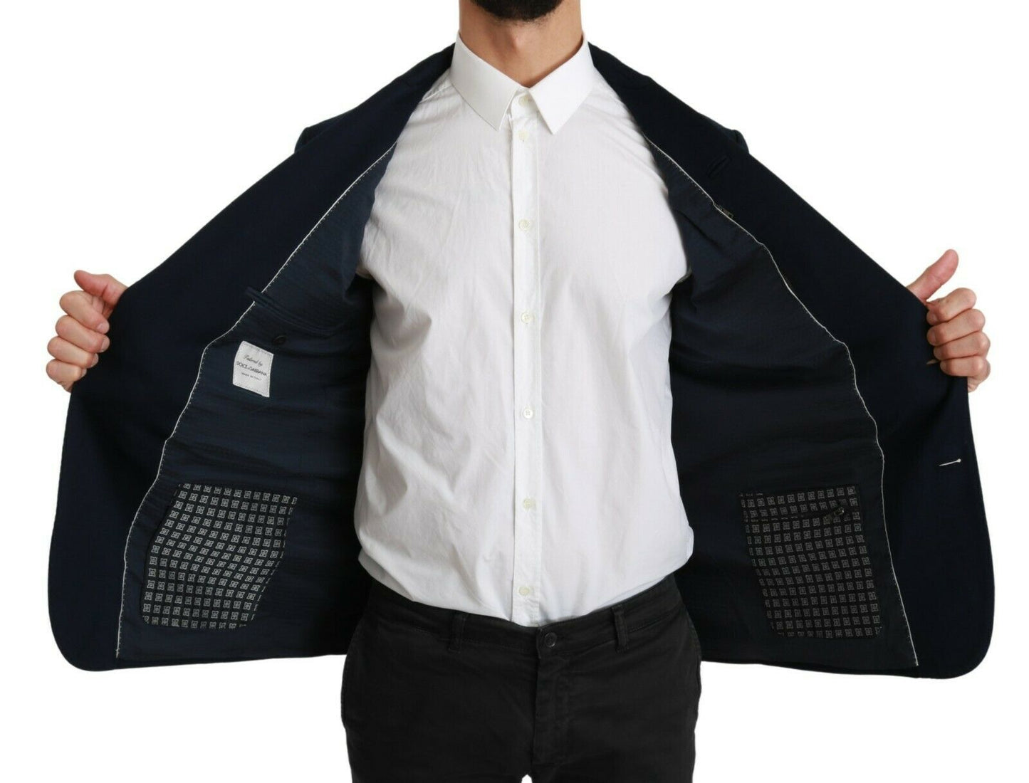 Dolce & Gabbana Blauer, einfarbiger Stretch-Jackenblazer aus Baumwolle und Seide