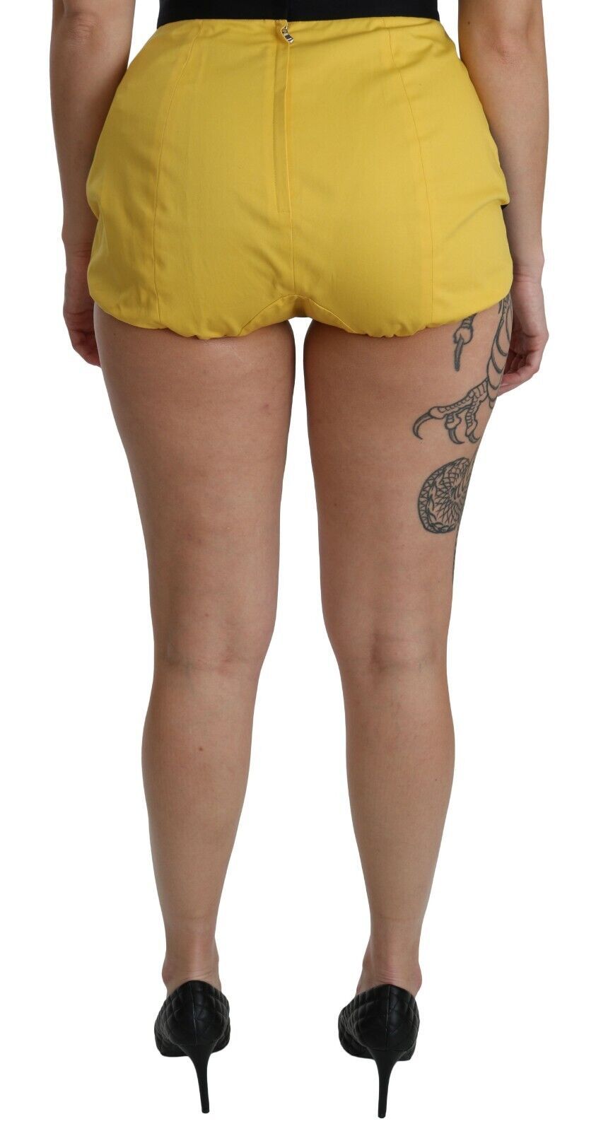 Dolce & Gabbana Gelb-schwarze Hotpants-Shorts aus Baumwolle mit Schmucksteinen