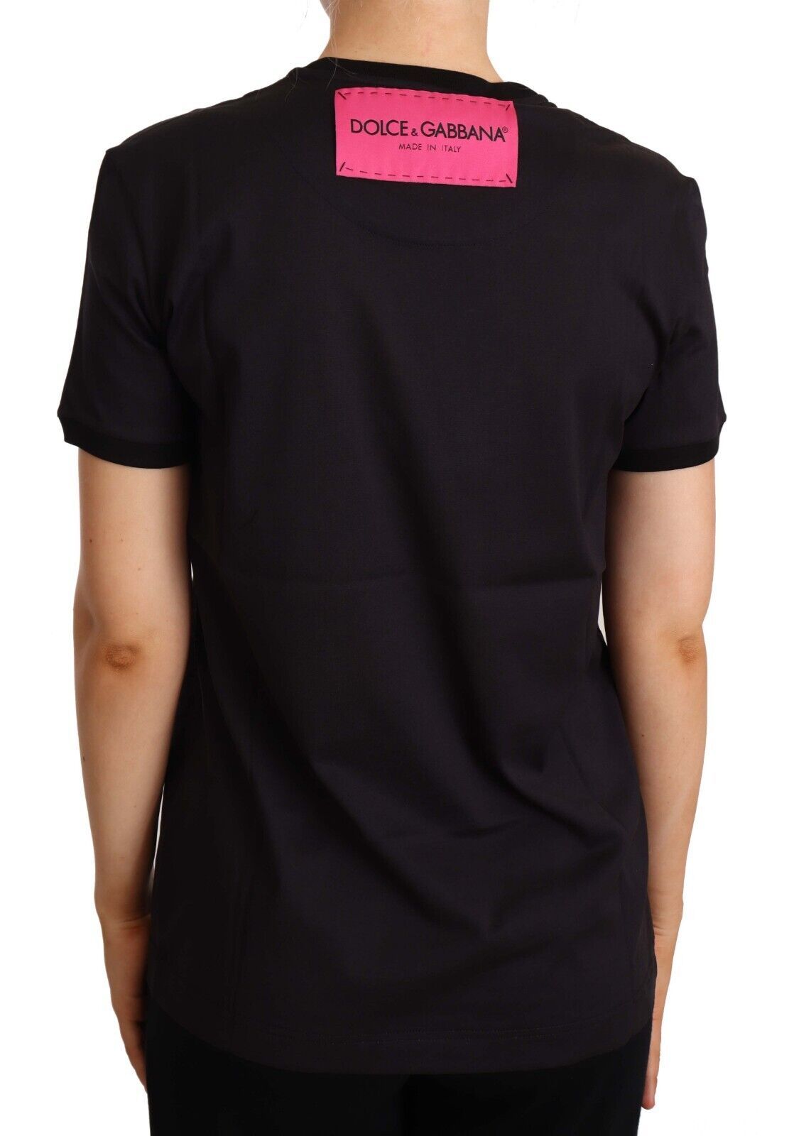 Dolce & Gabbana – Schwarzes T-Shirt mit Rundhalsausschnitt und großem Aufdruck aus Baumwolle