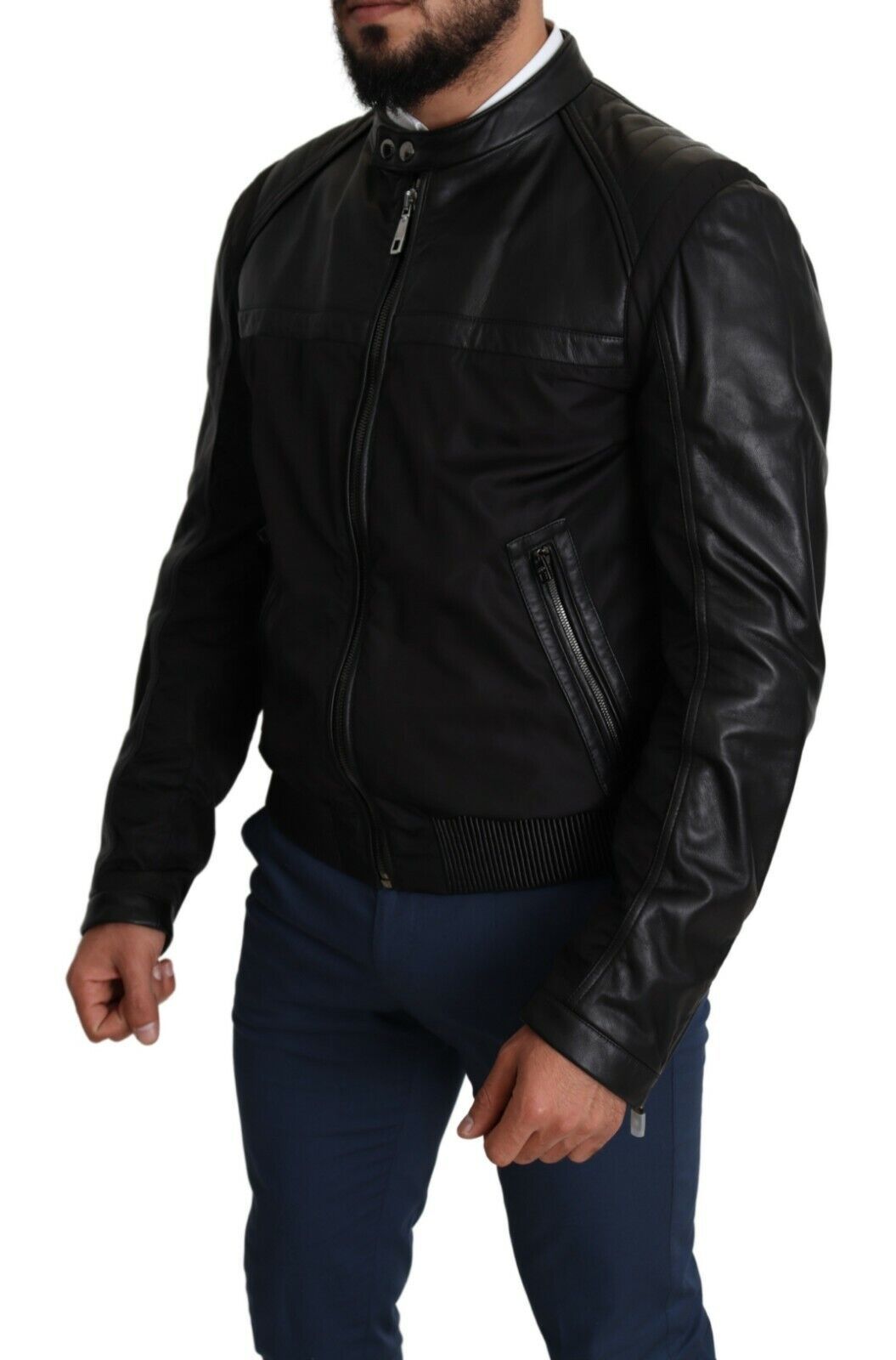 Dolce & Gabbana – Schwarze Bomberjacke aus Nylon mit durchgehendem Reißverschluss für Herren