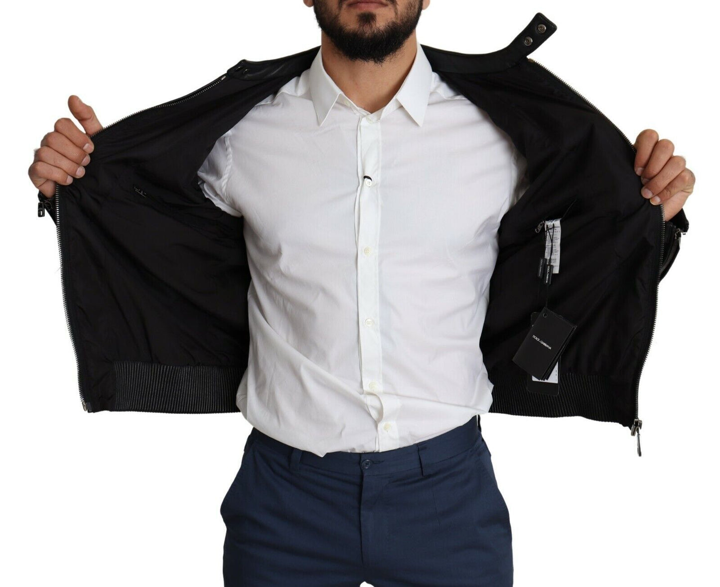 Dolce & Gabbana – Schwarze Bomberjacke aus Nylon mit durchgehendem Reißverschluss für Herren