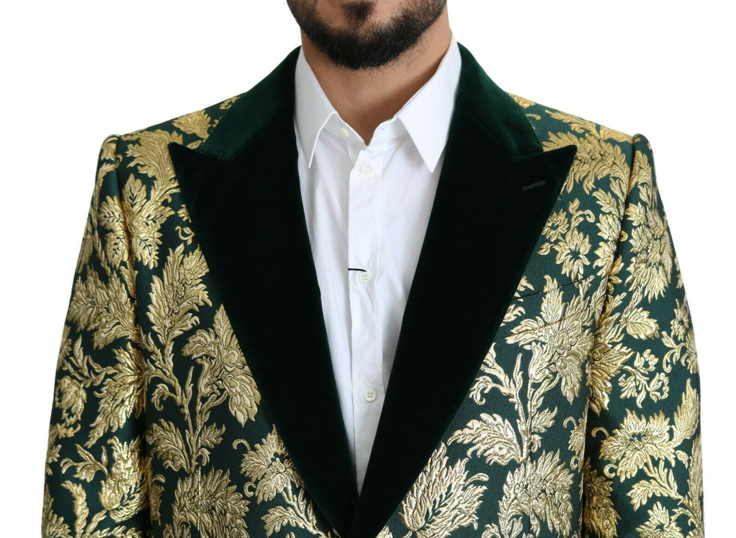 Dolce & Gabbana DOLCE & GABBANA Jacke SICILIA Langer Jacquard-Mantel in Grüngold