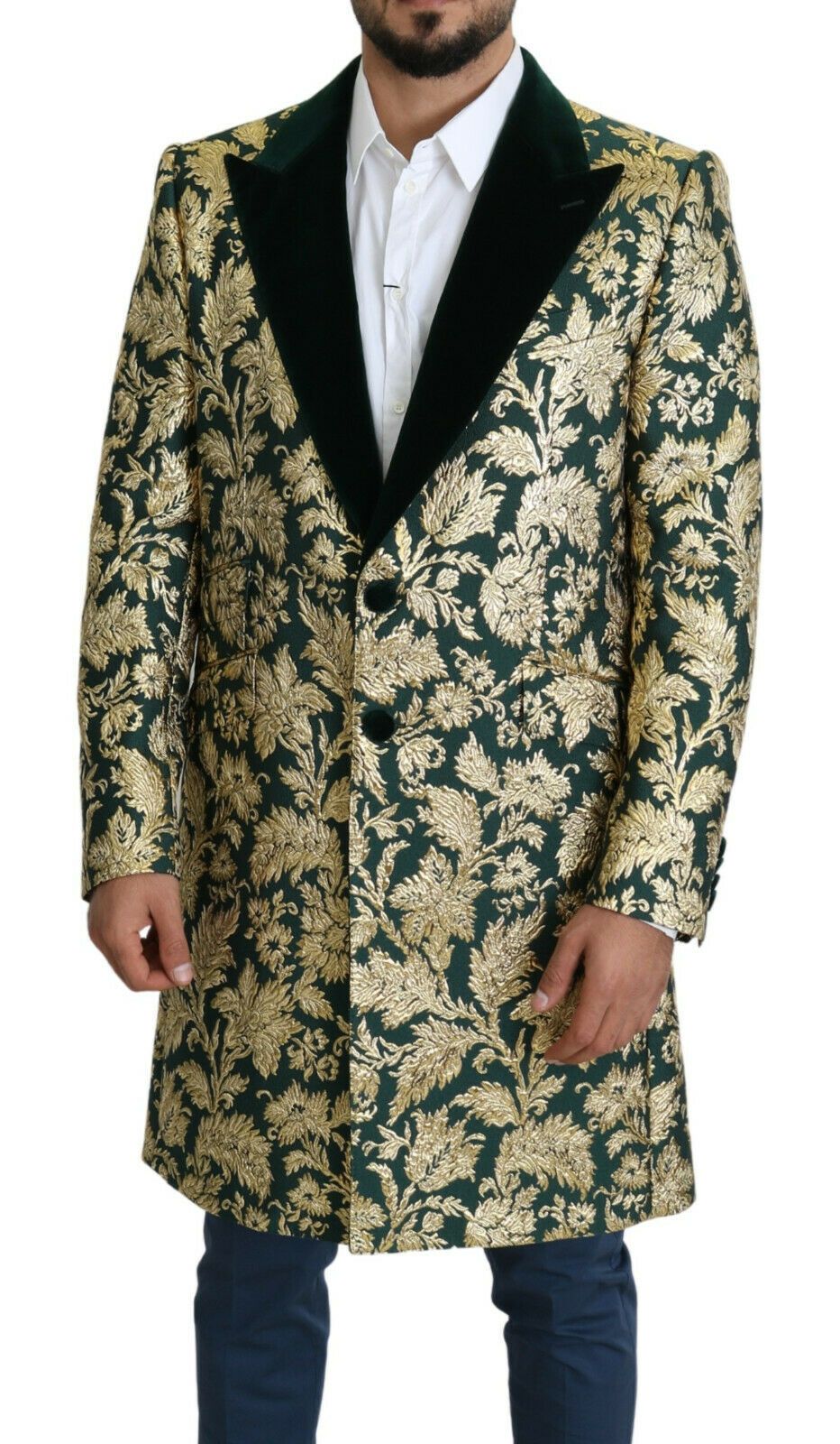 Dolce & Gabbana DOLCE & GABBANA Jacke SICILIA Langer Jacquard-Mantel in Grüngold