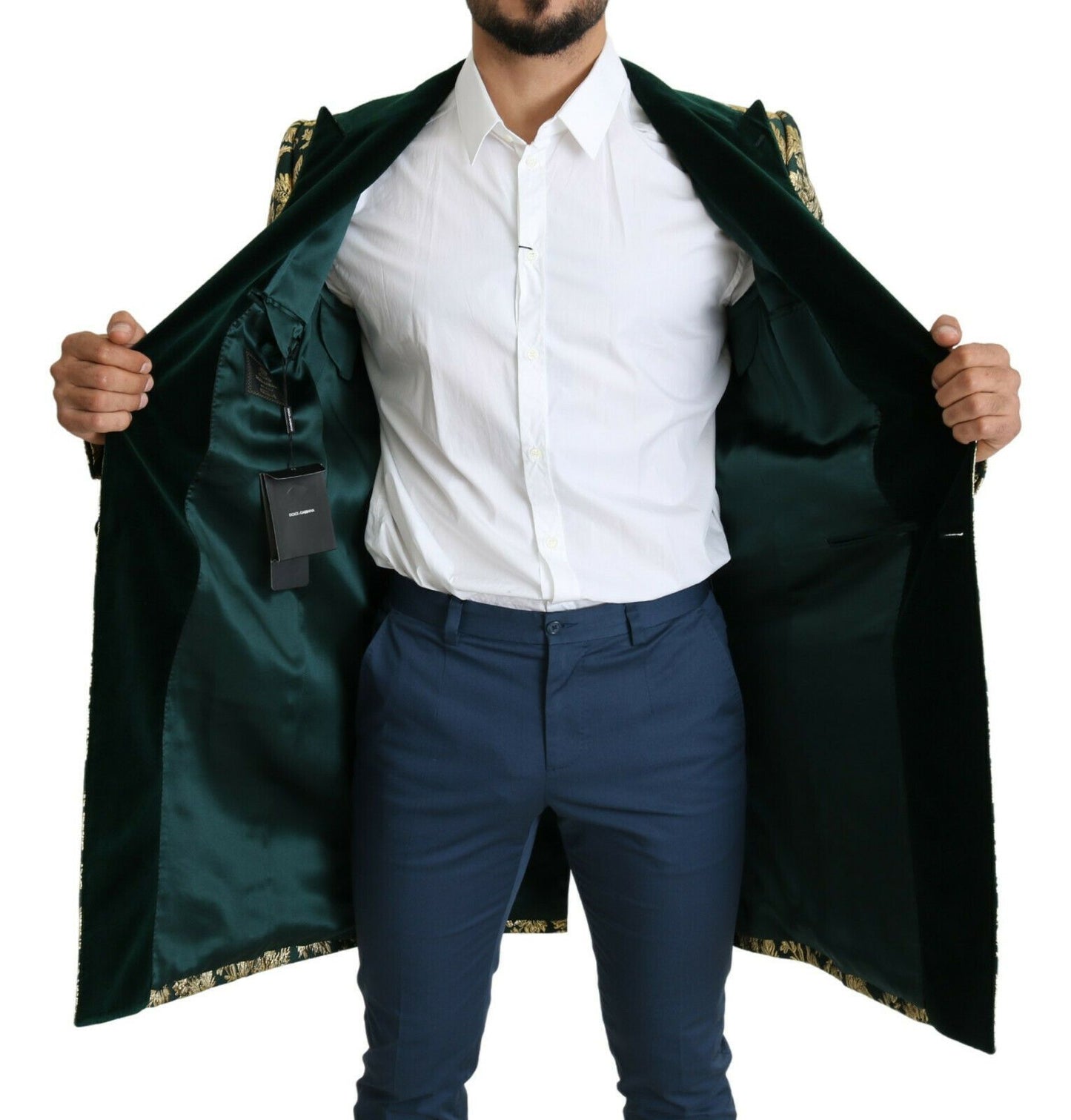 Dolce & Gabbana DOLCE & GABBANA Jacke SICILIA Langer Jacquard-Mantel in Grüngold